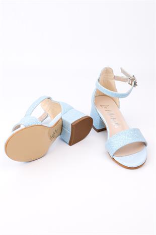 Mavi Simli Topuklu Kız Çocuk Ayakkabı