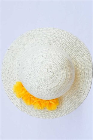 Sarı Çiçekli Beyaz Hasır Şapka