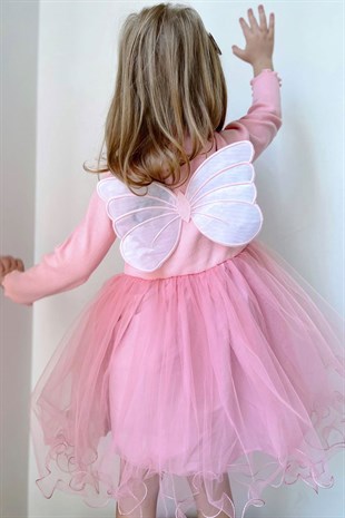 Somon Kelebek Kanatlı Kız Çocuk Elbise - Butterfly