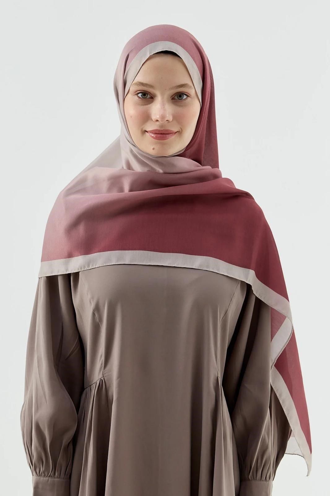 Ombre Desen Pamuk Şal Vizon Bordo