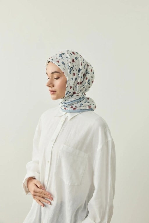 Rosmira Pamuk Eşarp Mavi Gri