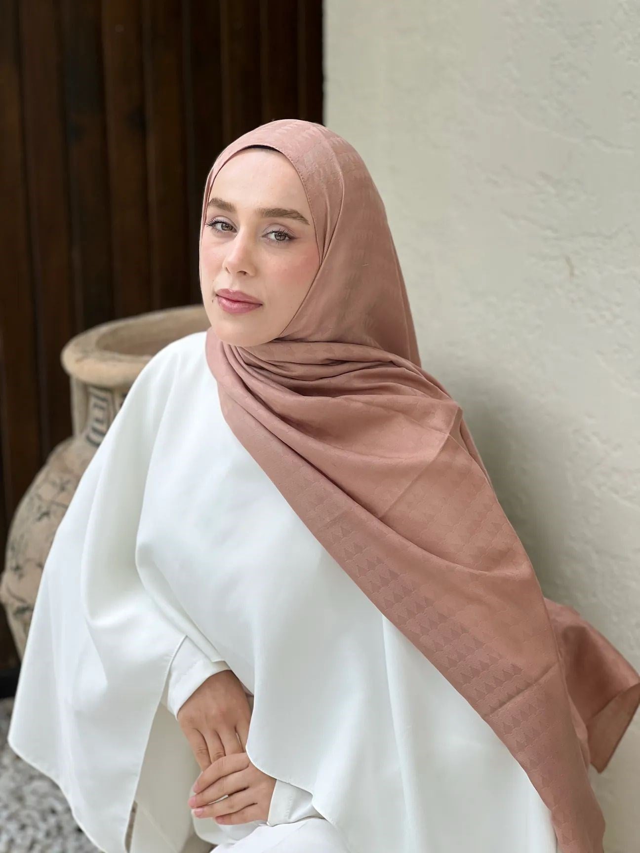 Soft Jakar Üçgen Desen Şal Koyu Vizon