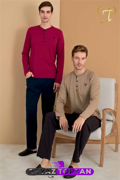 Polat Tekstil Erkek Önden Üç Düğmeli Uzun Kol Pijama Takımı 