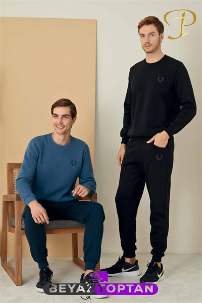 Polat Tekstil Erkek Sıfır Yaka Manşetli Uzun Kol Pijama Takımı