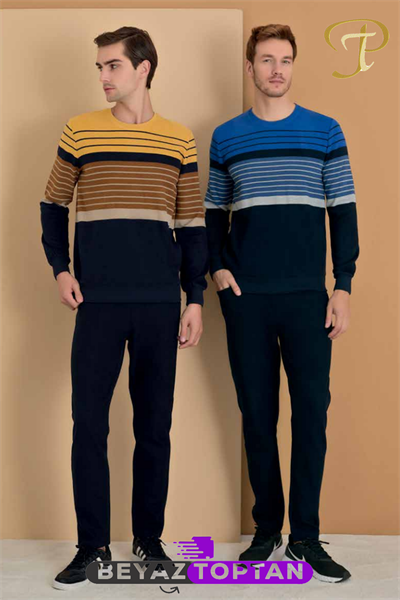 Polat Tekstil Erkek Sıfır Yaka Uzun Kol Pijama Takımı