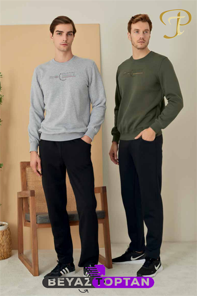 Polat Tekstil Erkek Sıfır Yaka Uzun Kol Pijama Takımı