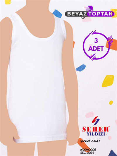 Seher Erkek Çocuk Beyaz Penye Atlet 3 Adet