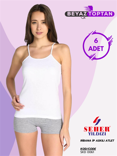 Seher Kadın Beyaz Ribana Ip Askılı Atlet 6 Adet