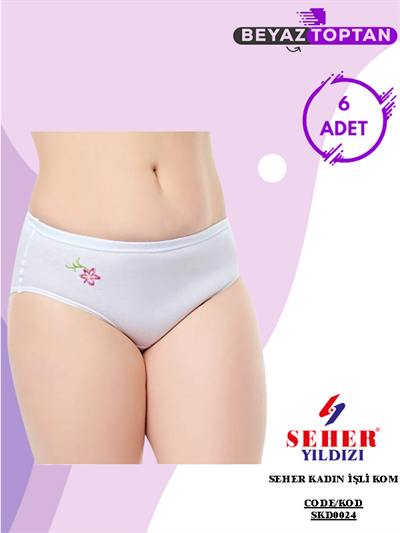 Seher Yıldızı İşli Kadın Beyaz Kom Külot 6 Adet