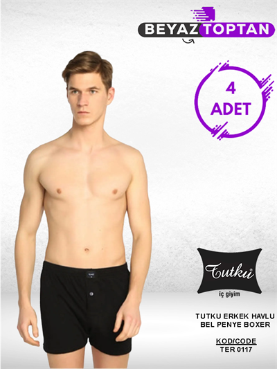 Tutku Erkek Havlu Bel Penye Boxer 4'lü Tek Renk