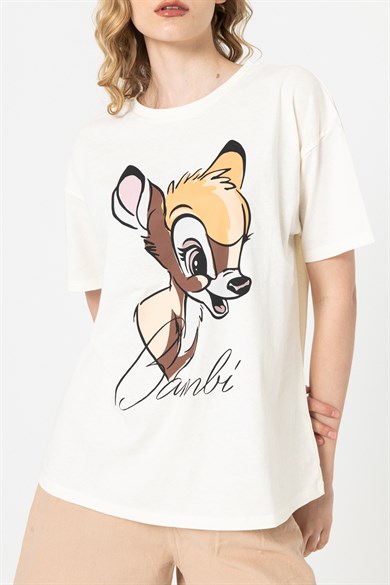 Ekru Bambi Baskılı T-Shirt