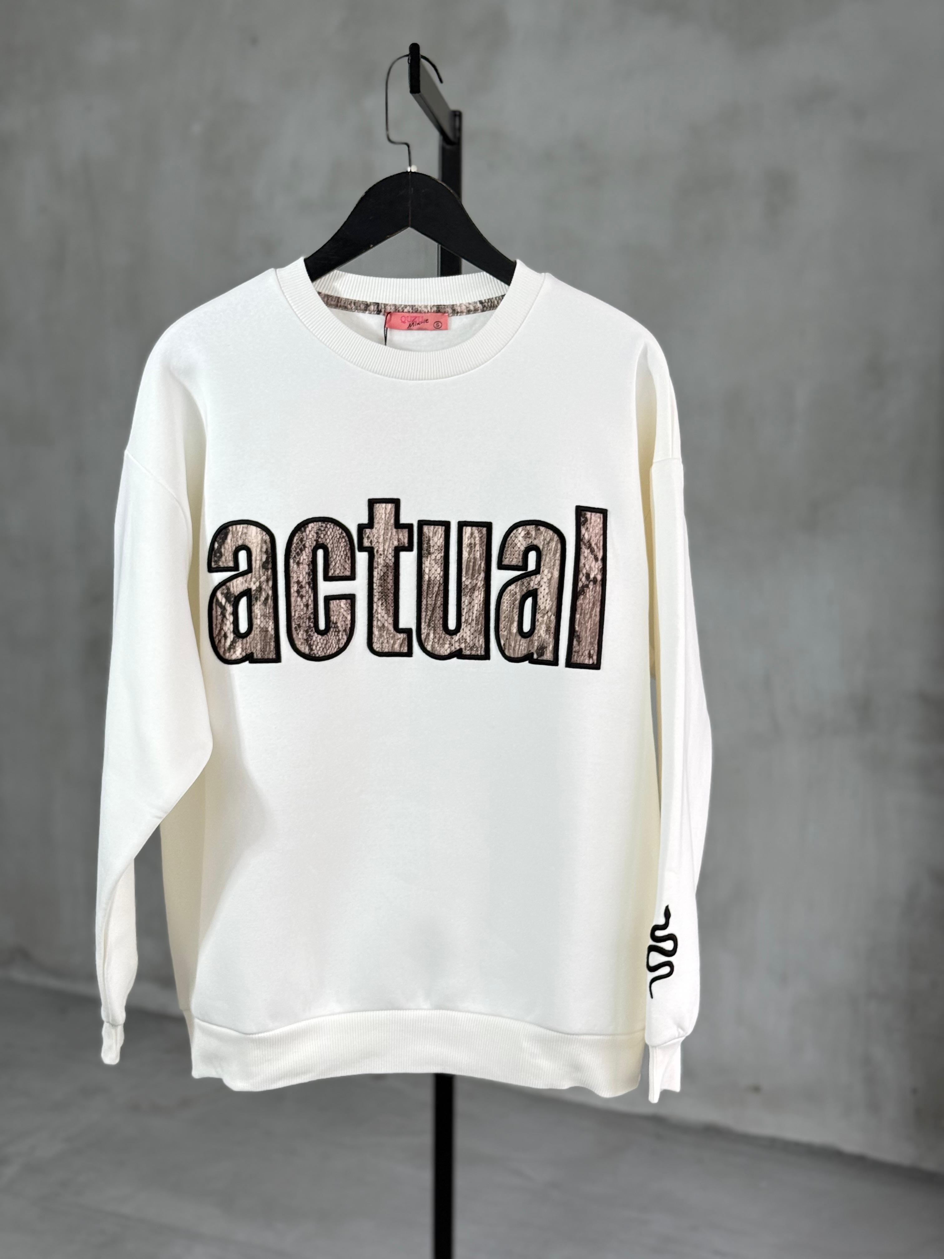 Actual Nakışlı Oversize Sweatshirt (Ekru)