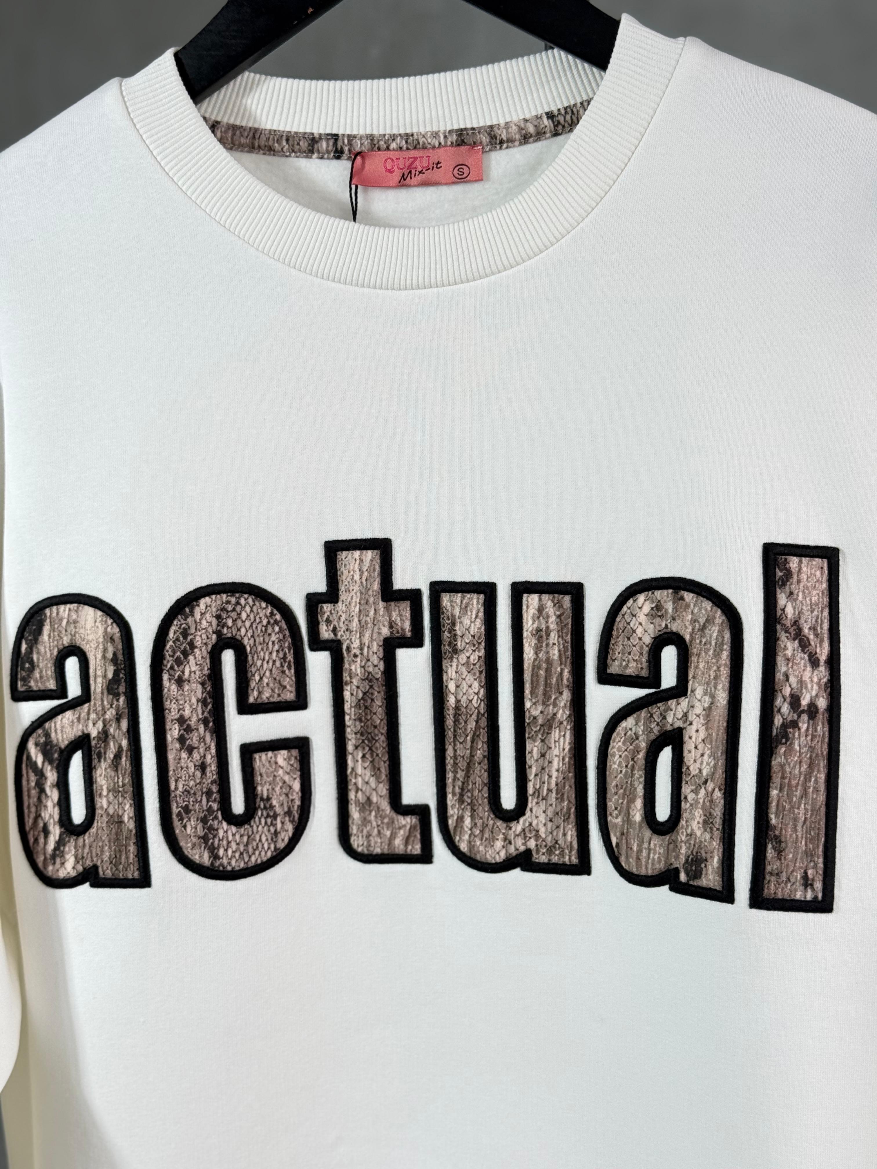 Actual Nakışlı Oversize Sweatshirt (Ekru)