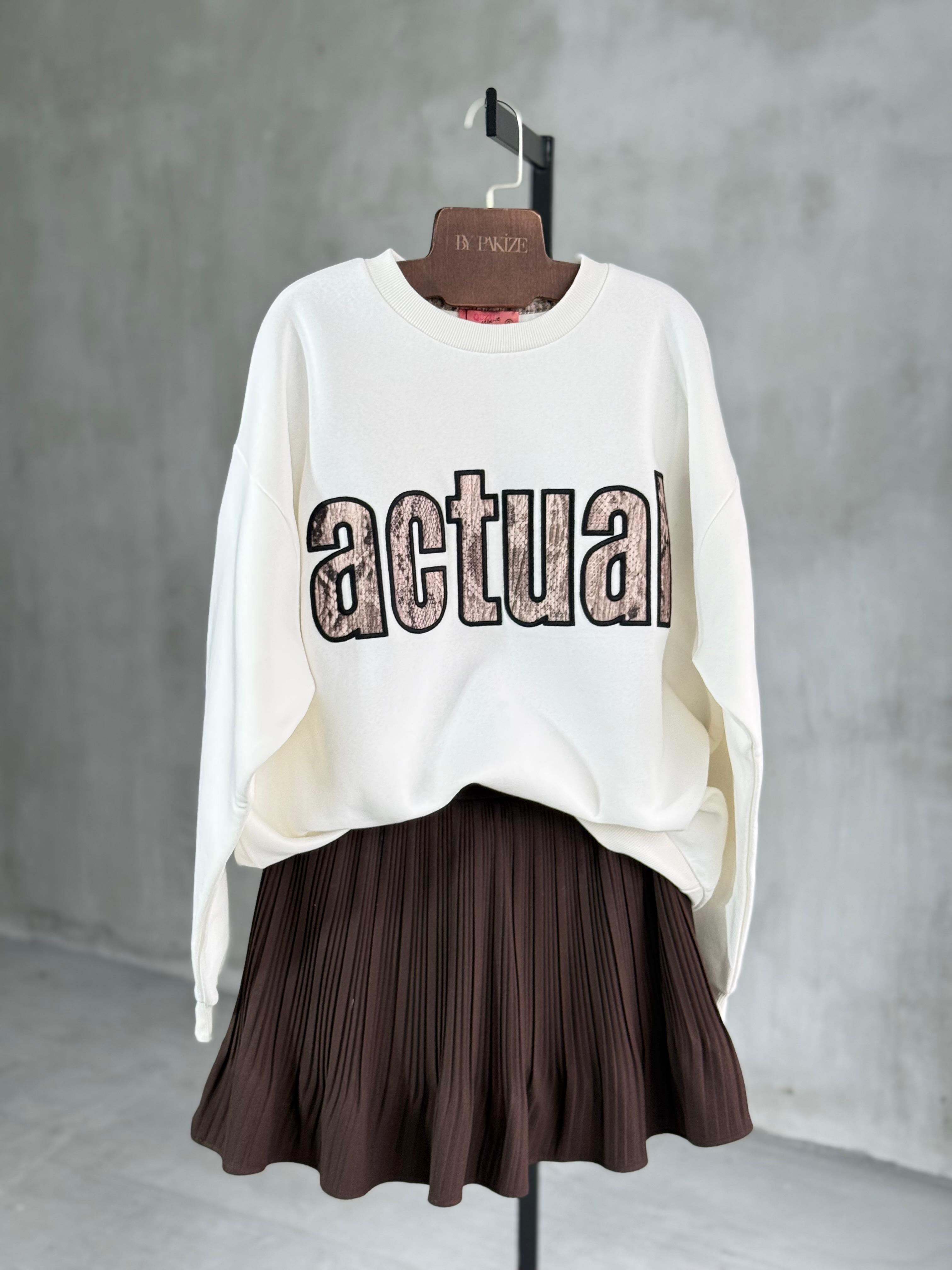 Actual Nakışlı Oversize Sweatshirt (Ekru)