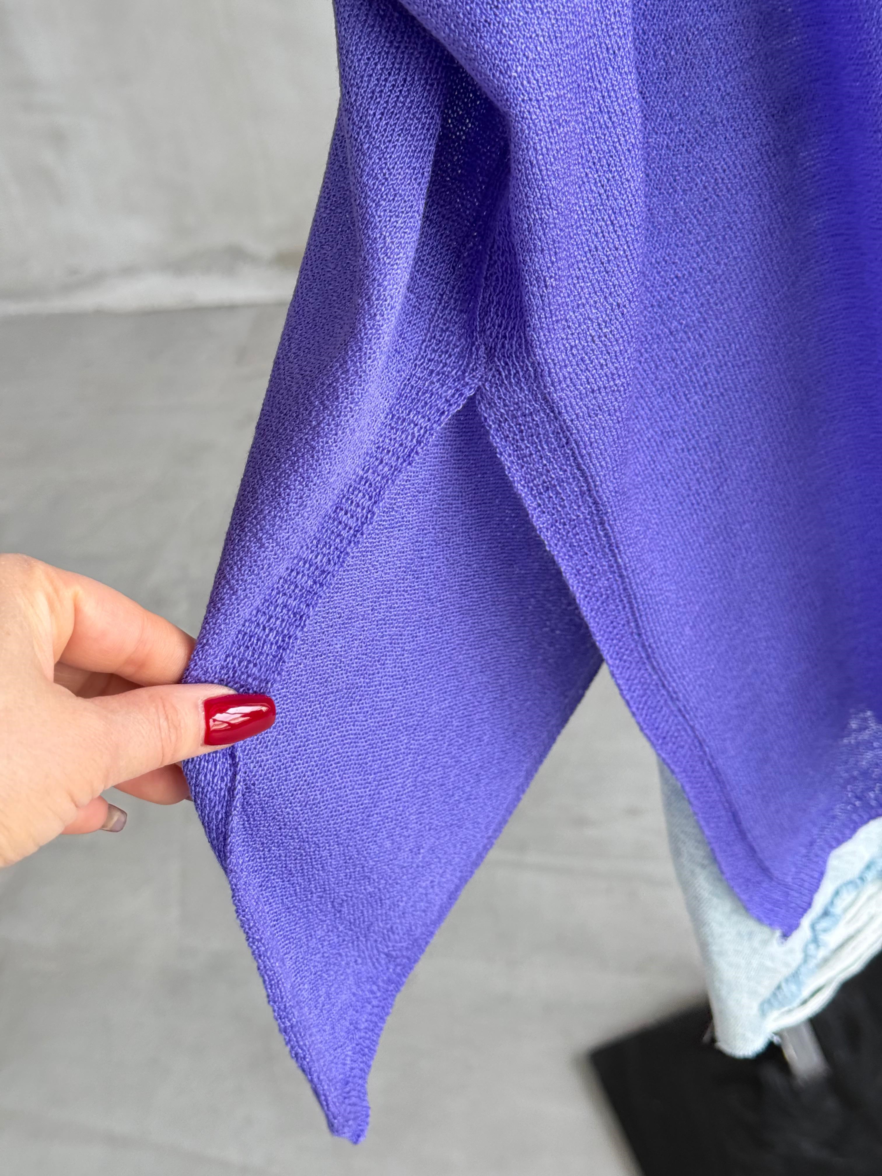 Basic Oversize Merserize Yan Yırtmaç Triko (Mor)