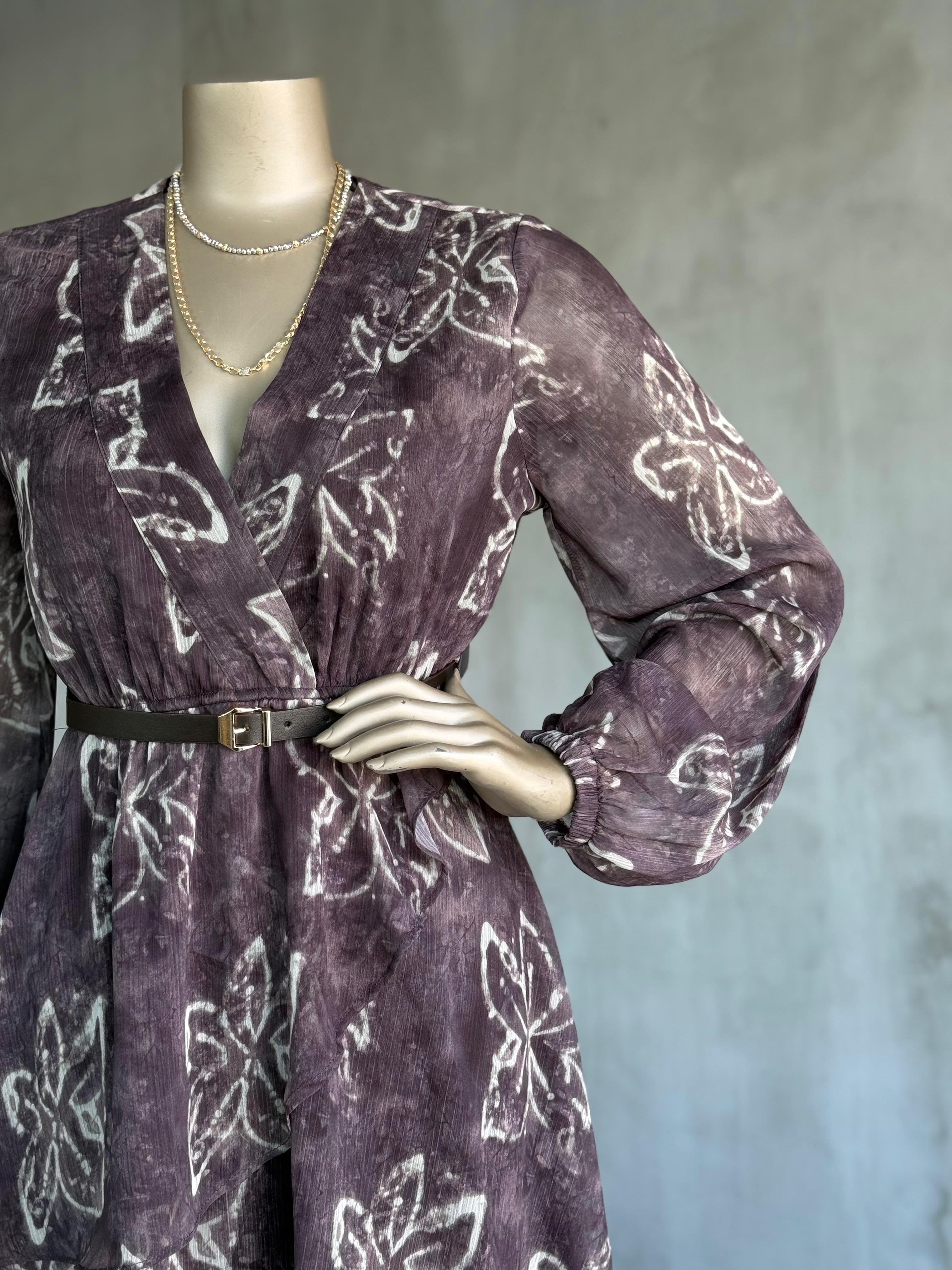 Çiçekli Şifon Mini Elbise (Kahve)