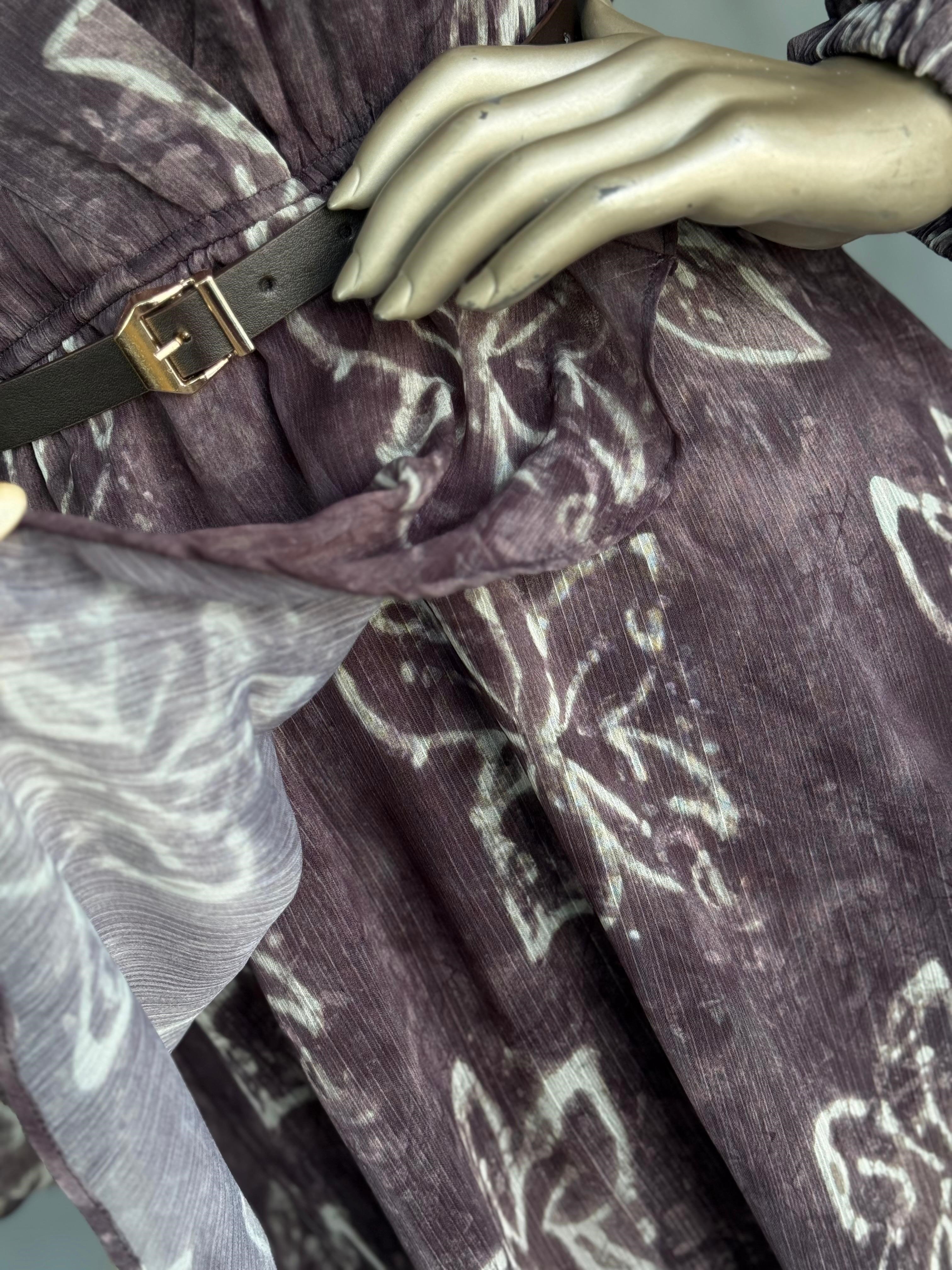 Çiçekli Şifon Mini Elbise (Kahve)