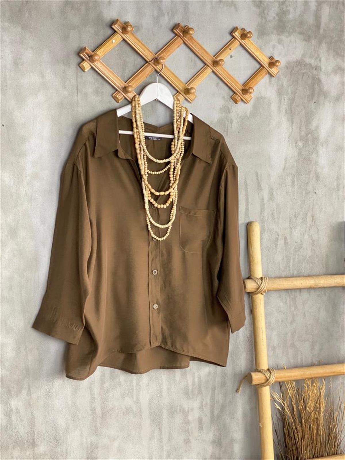 Düşük Omuzlu Oversize Gömlek (Kahve)