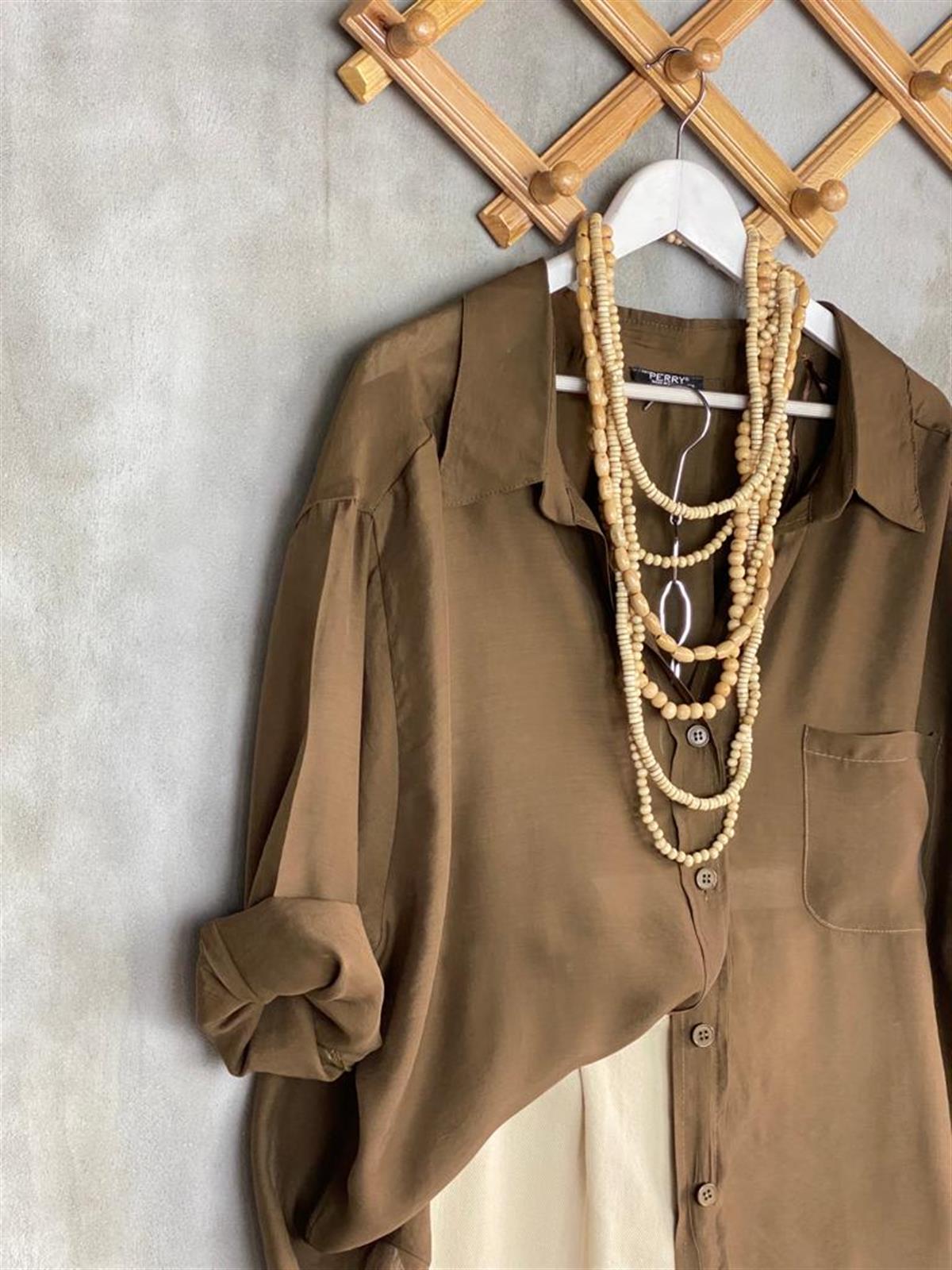 Düşük Omuzlu Oversize Gömlek (Kahve)