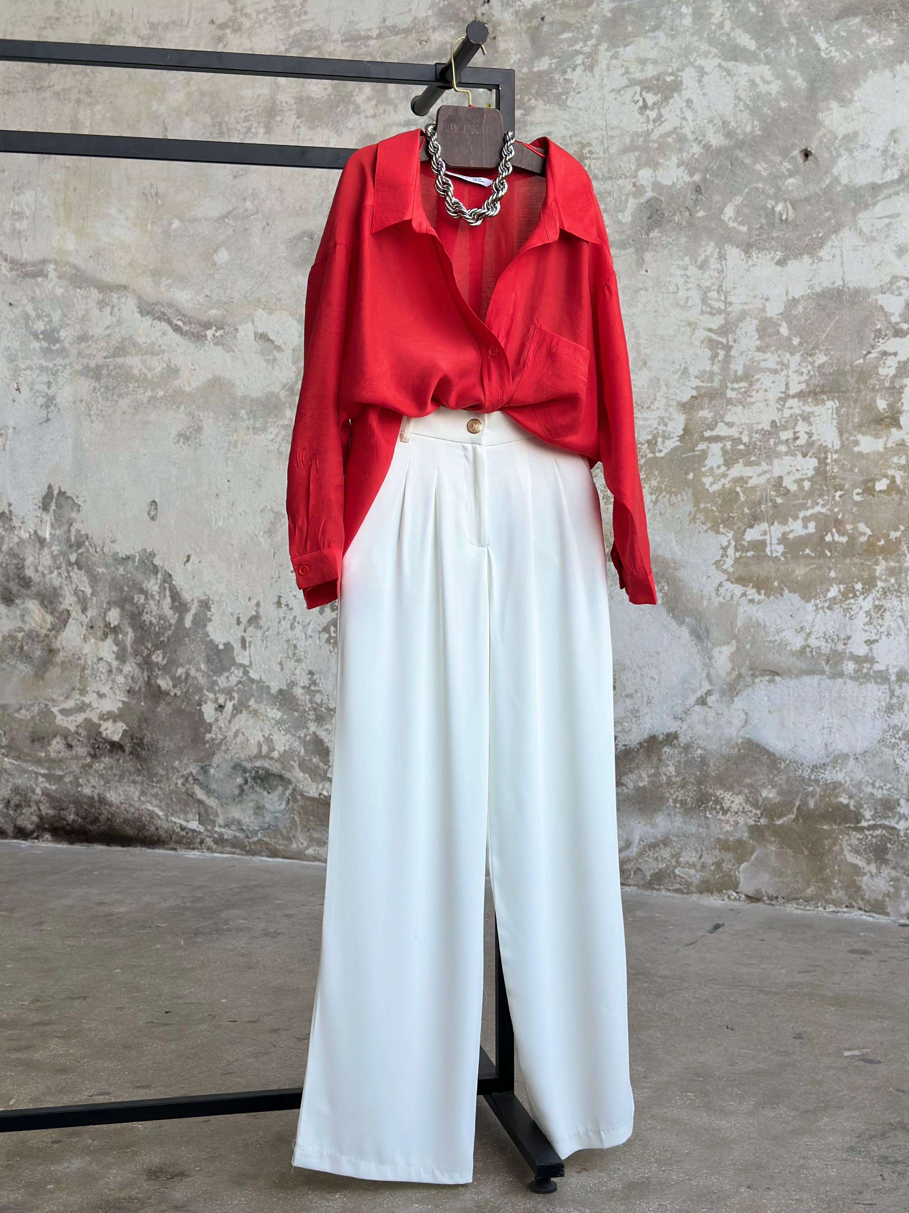 Düşük Omuzlu Oversize Gömlek (Kırmızı)