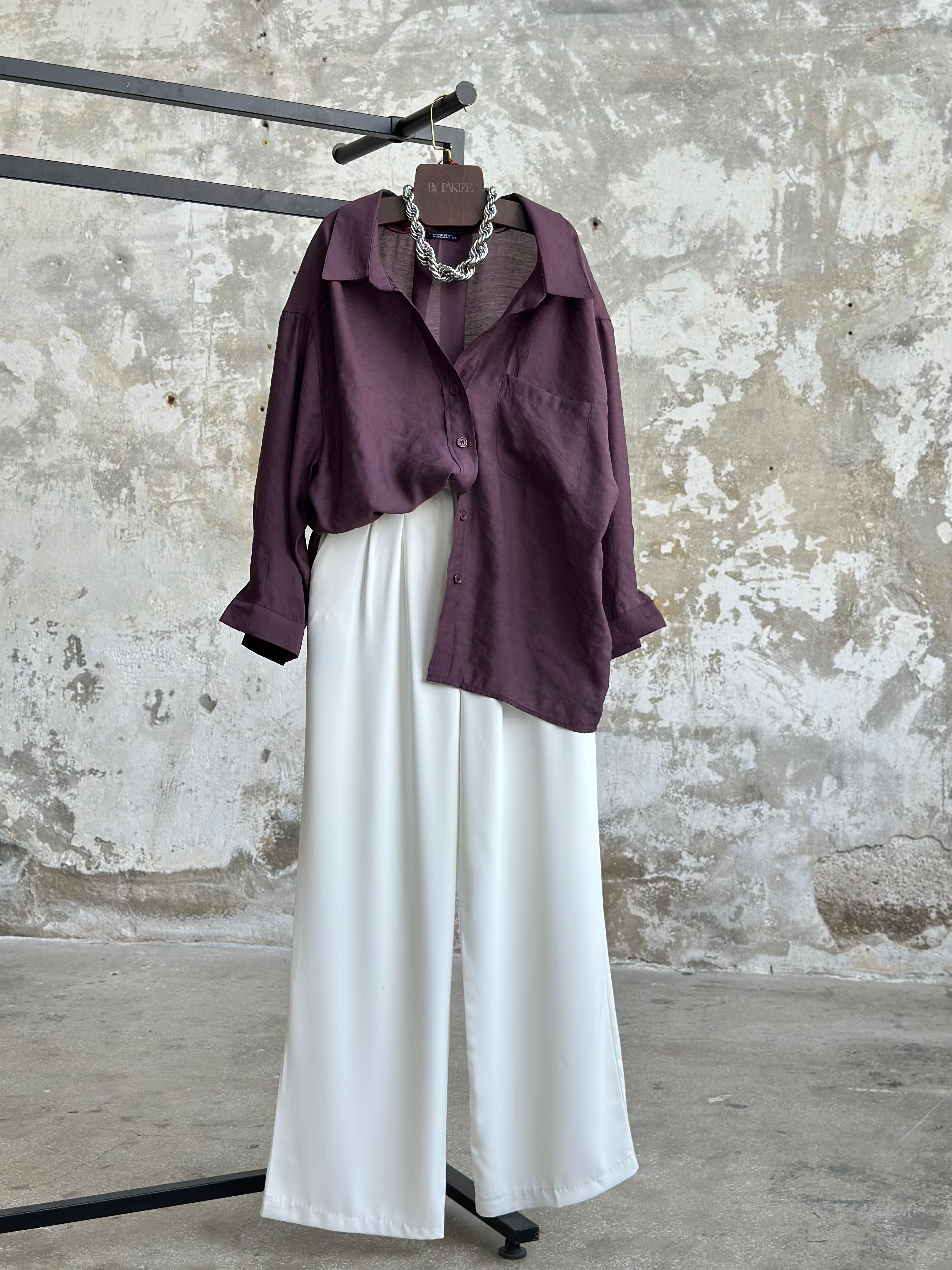 Düşük Omuzlu Oversize Gömlek (Mürdüm)