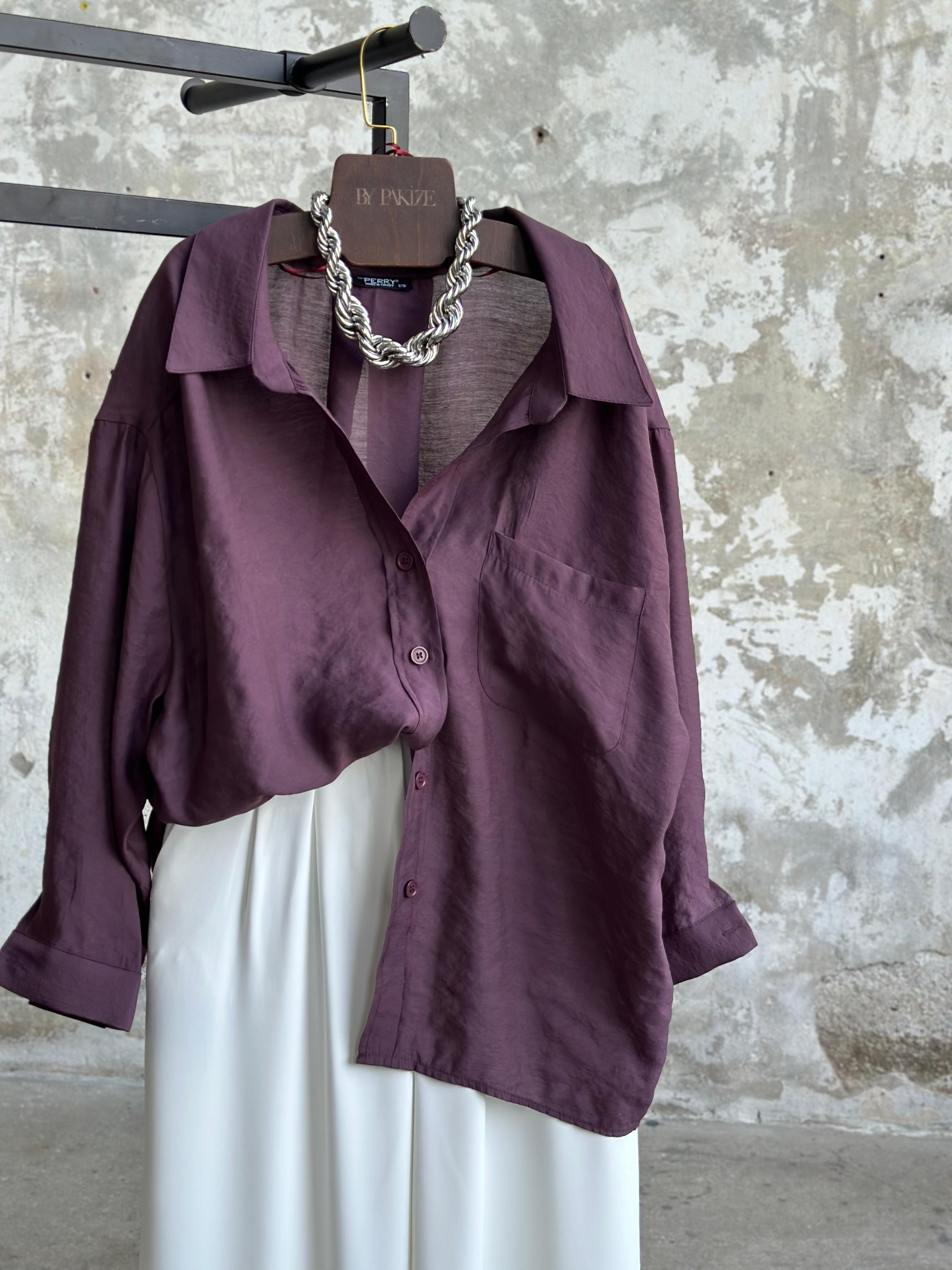 Düşük Omuzlu Oversize Gömlek (Mürdüm)