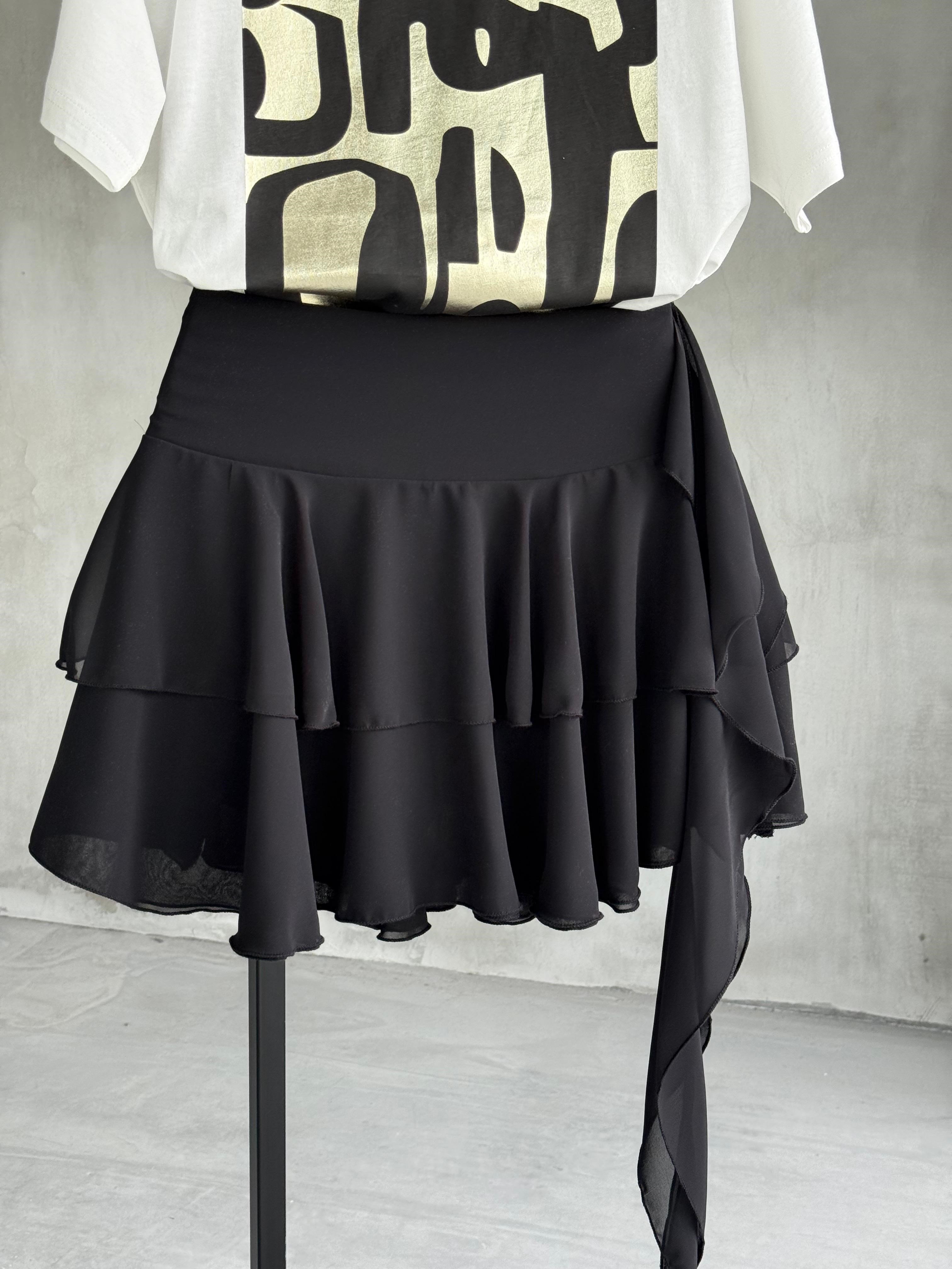 İçi Şortlu Şifon Etek (Siyah)