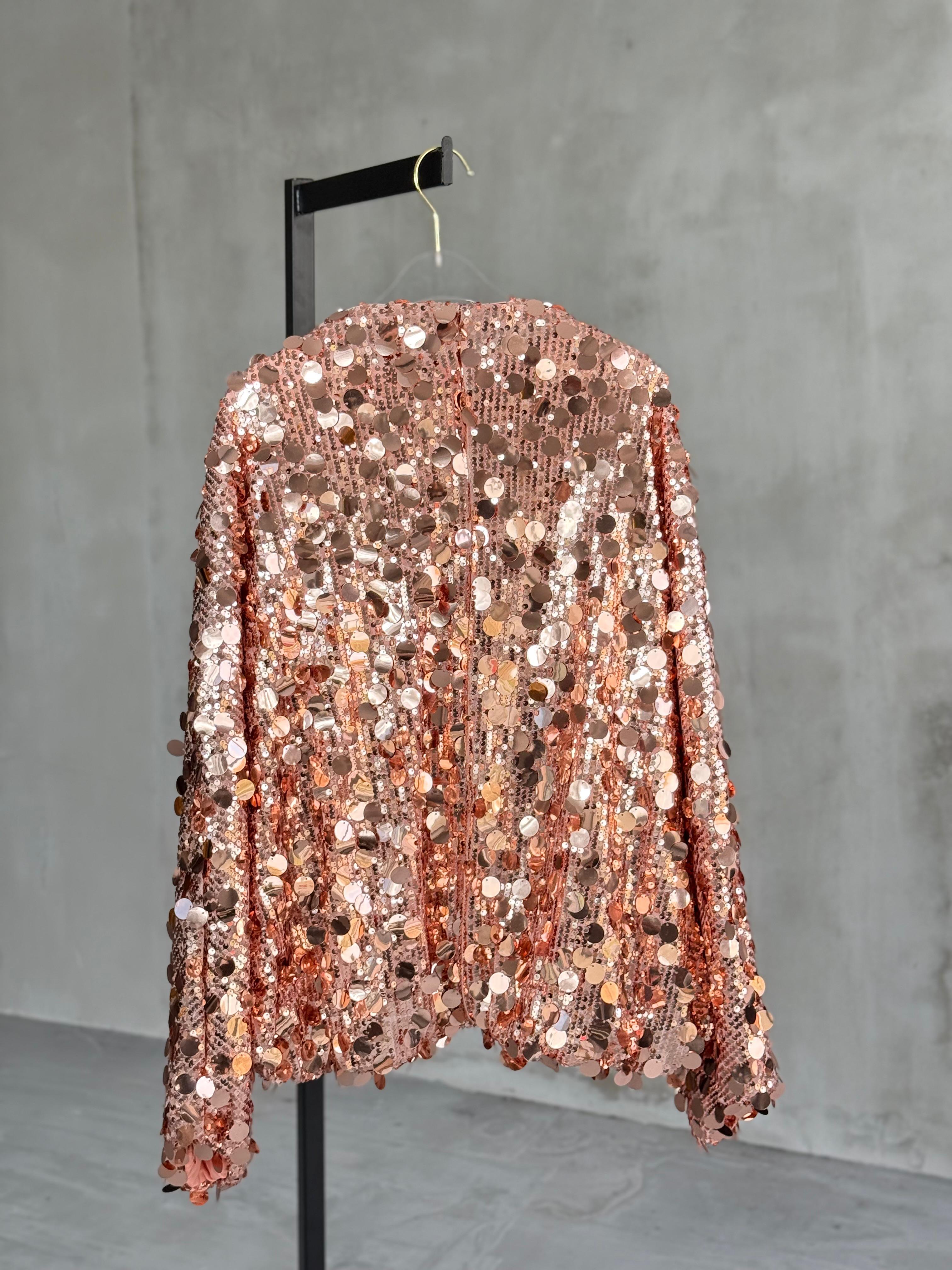 İri Pul Payetli Bomber Ceket (Pudra)