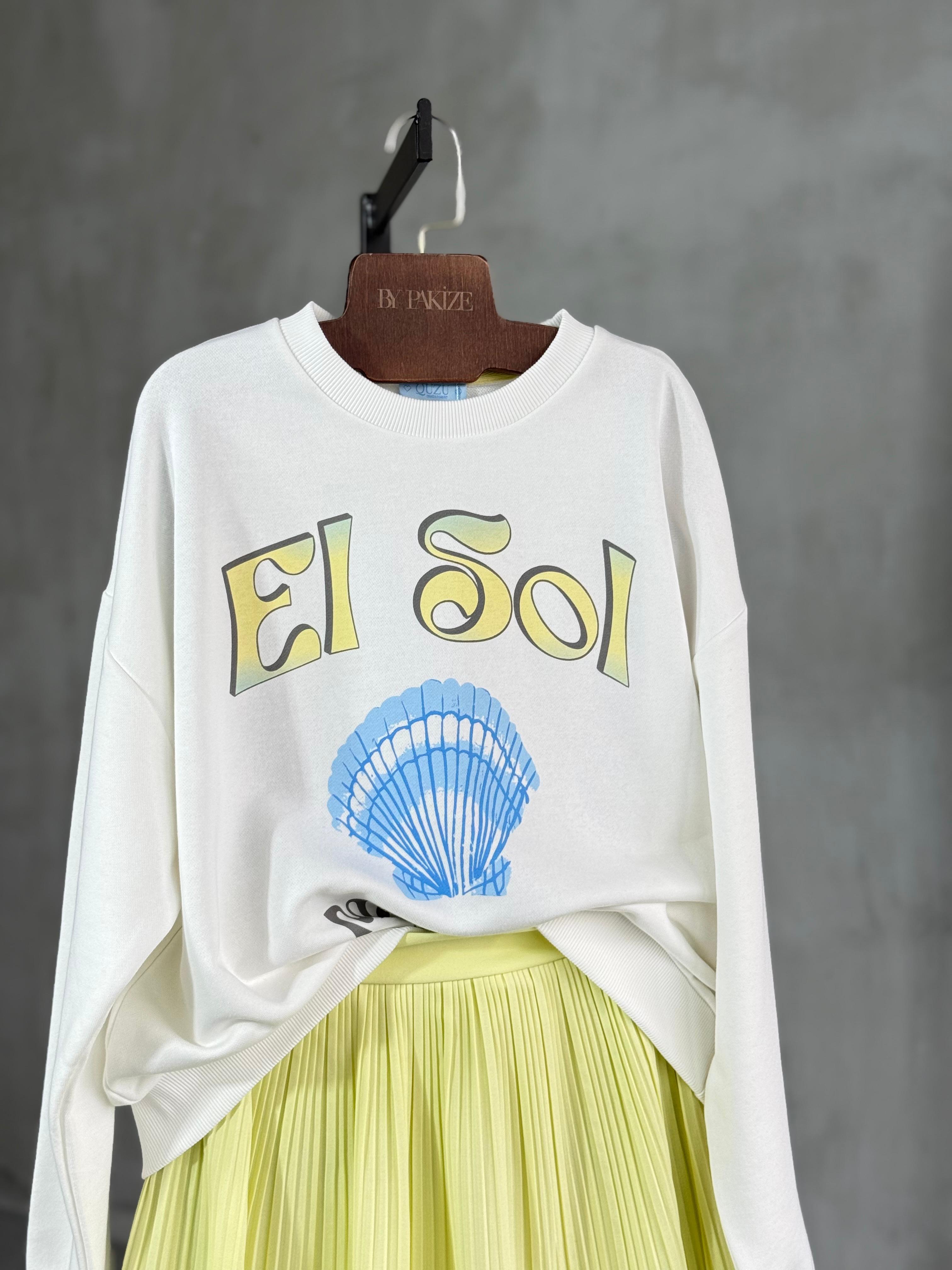 İstiridye Baskılı Sweat (Ekru)