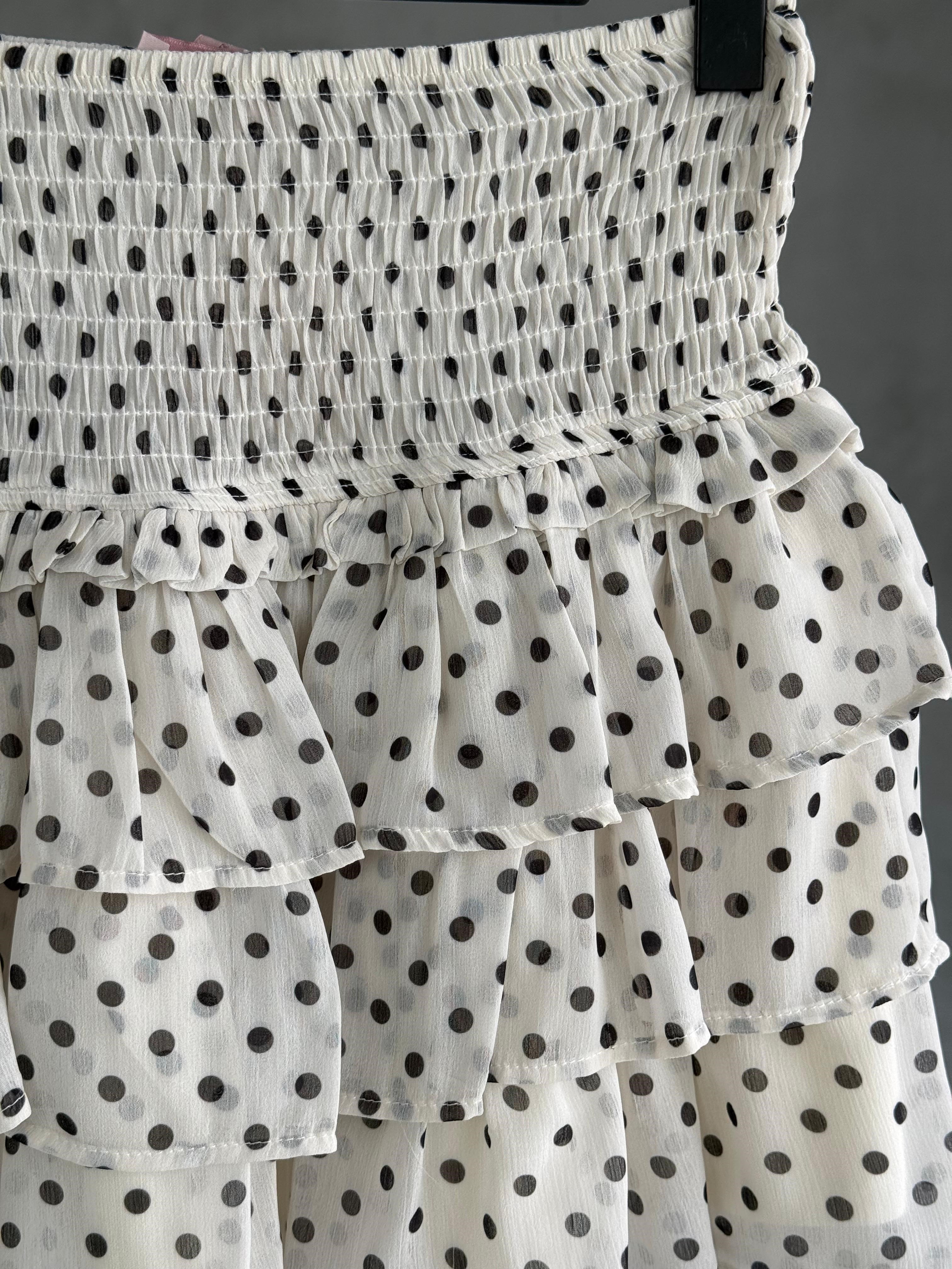 Korse Form Kat Kat Puantiyeli Şifon Etek (Ekru)