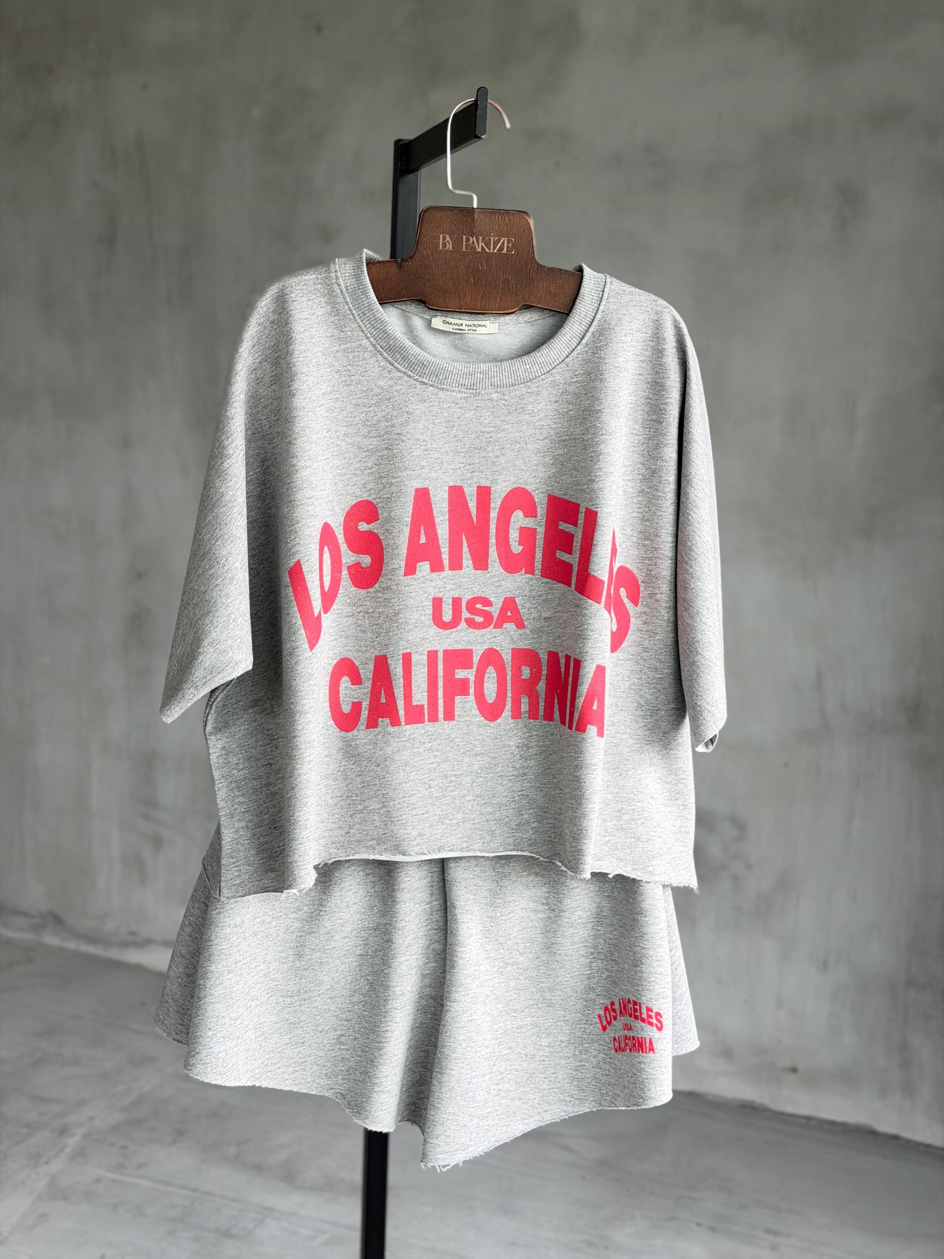 Los Angeles Yazı Baskılı Takım (Gri)