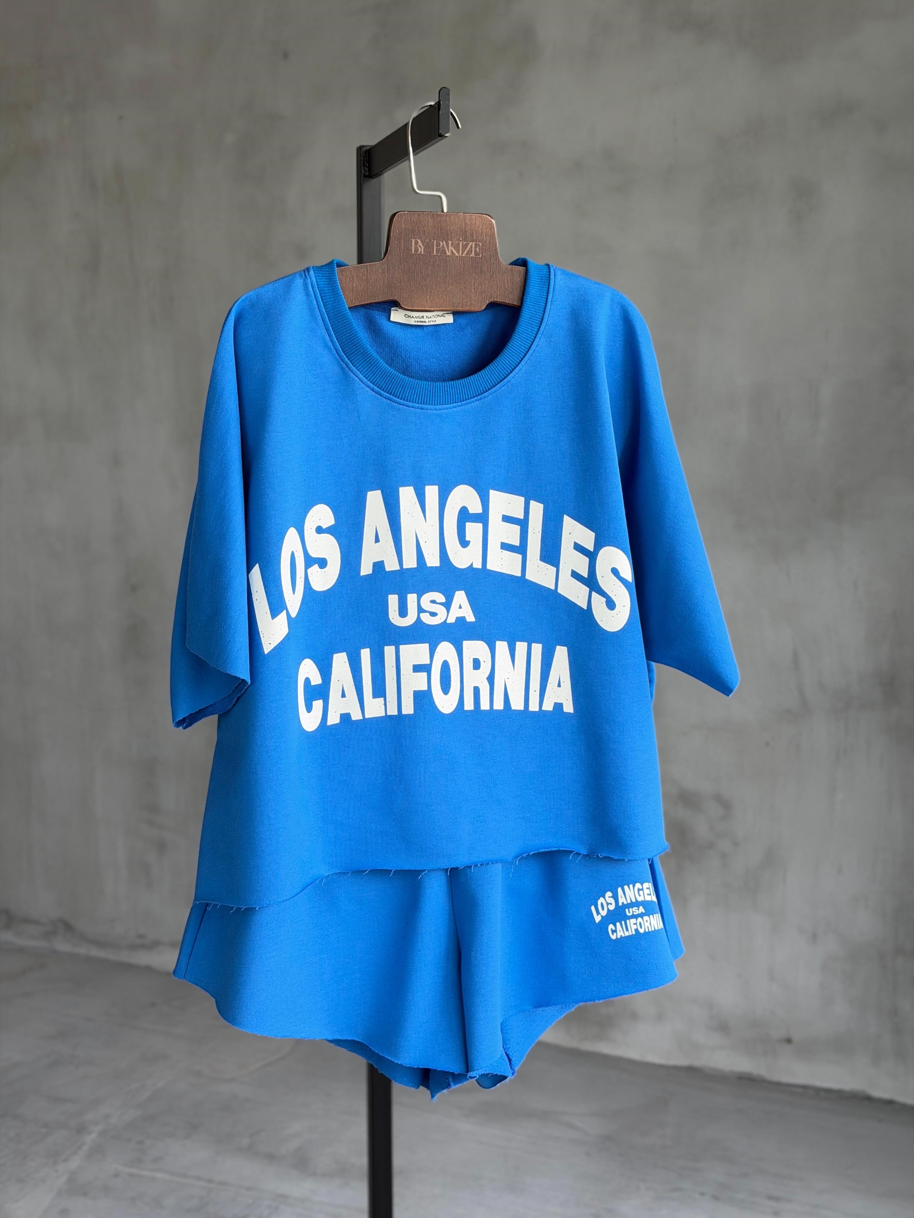 Los Angeles Yazı Baskılı Oversıze Takım (Saks)