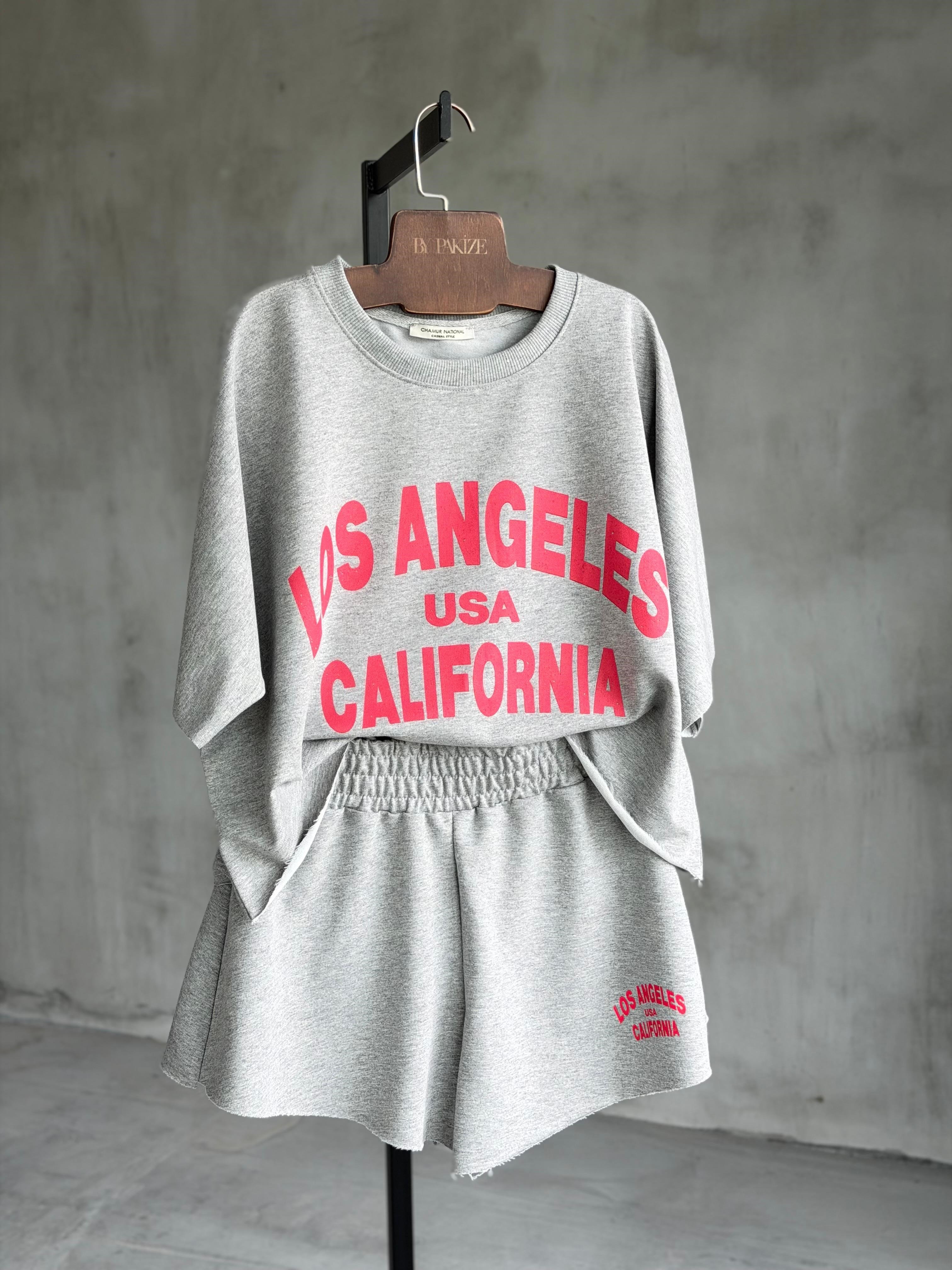 Los Angeles Yazı Baskılı Takım (Gri)
