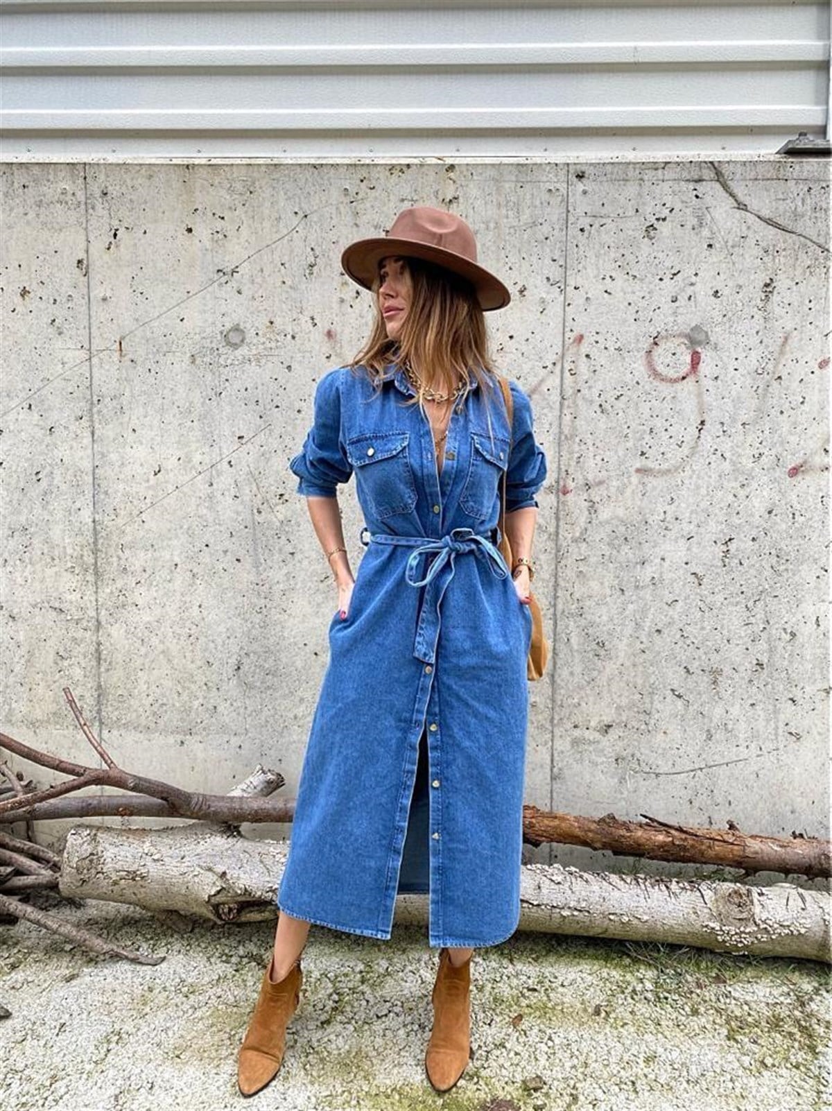 Mavi Denim Cepli Ve Kuşak Detay Tasarım Jean Elbise
