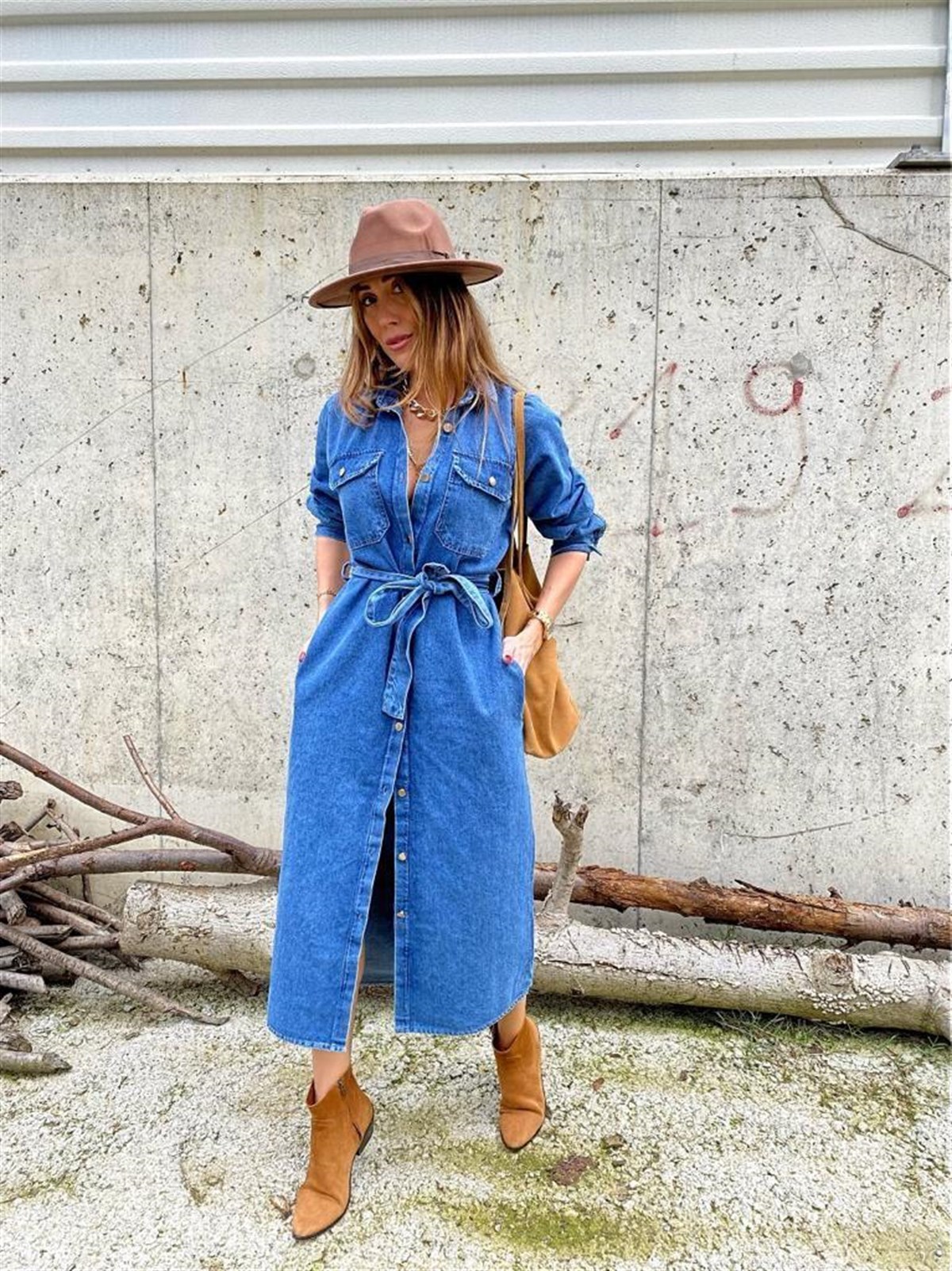 Mavi Denim Cepli Ve Kuşak Detay Tasarım Jean Elbise