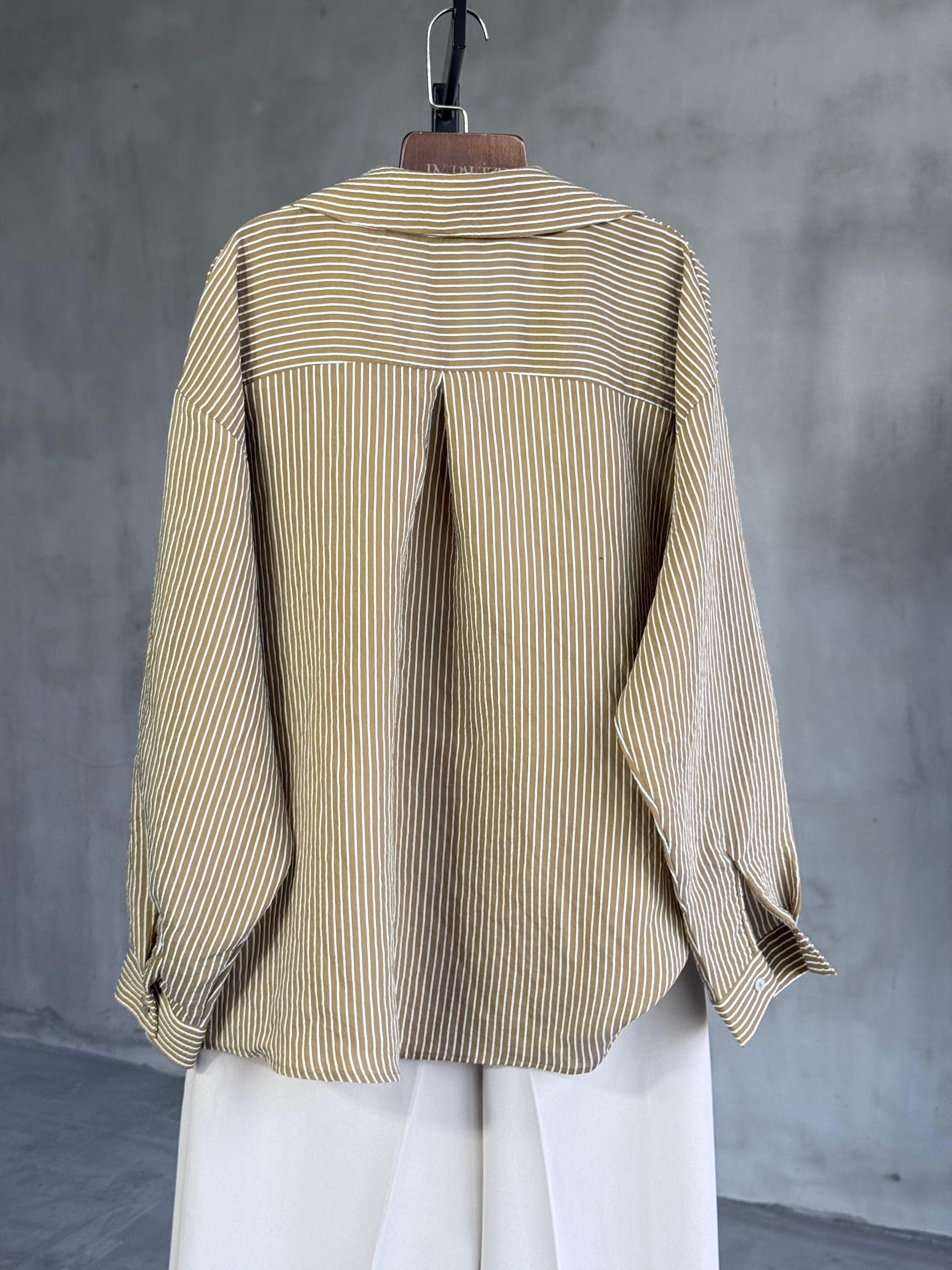 Oversize Çizgili Gömlek (Olive)