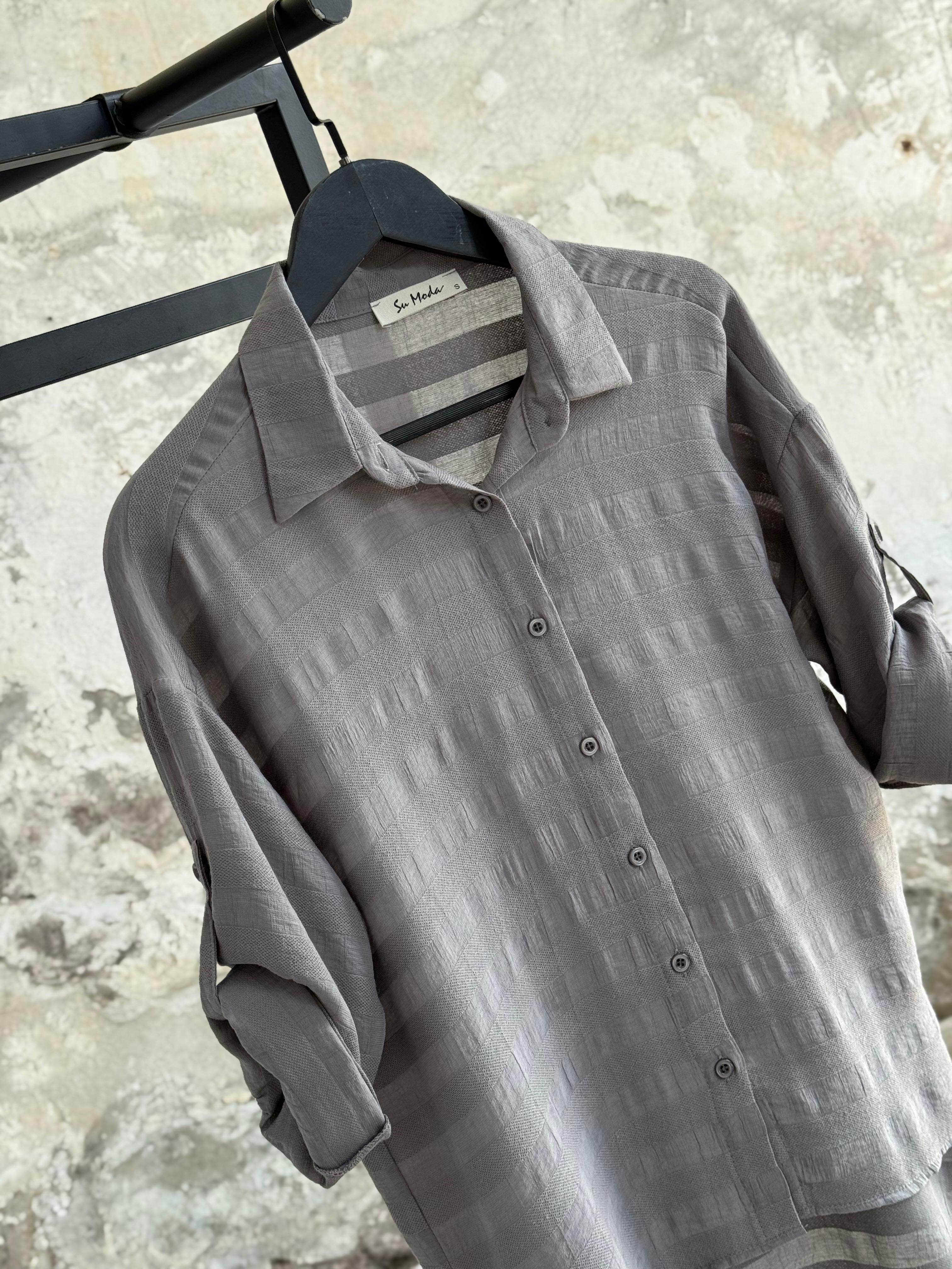 Pamuk Keten Oversize Gömlek (Antrasit)