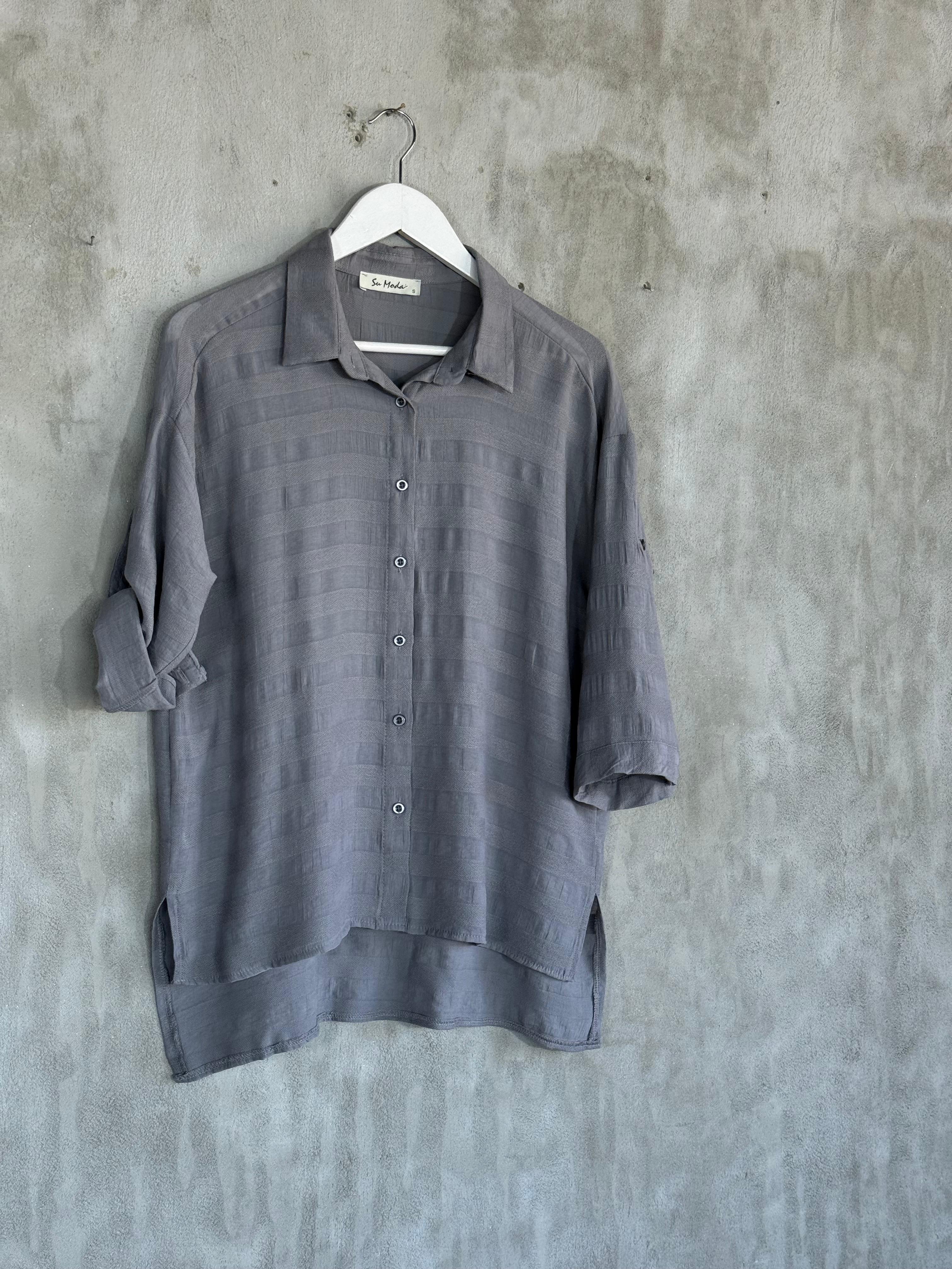 Pamuk Keten Oversize Gömlek (Antrasit)