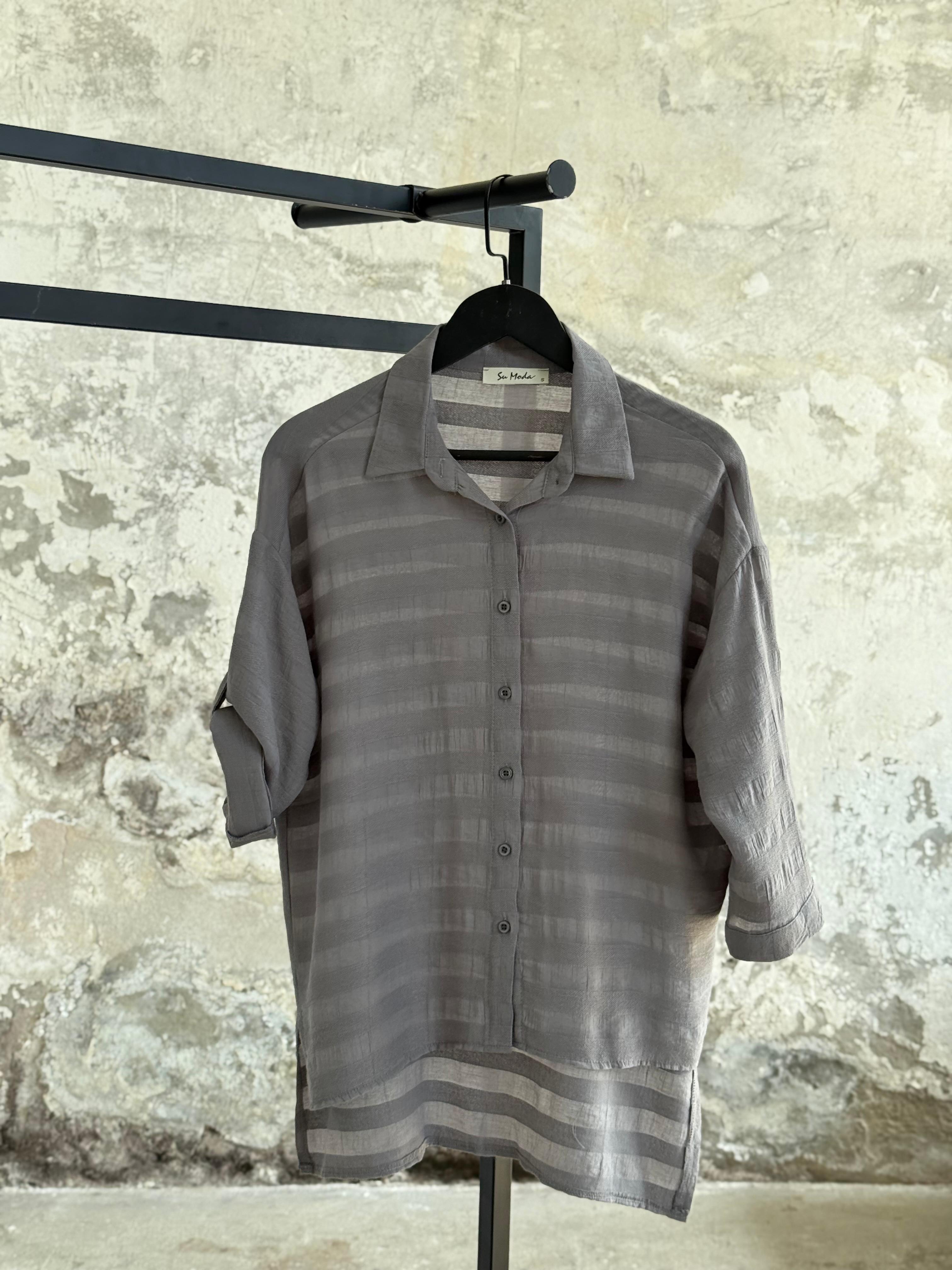 Pamuk Keten Oversize Gömlek (Antrasit)