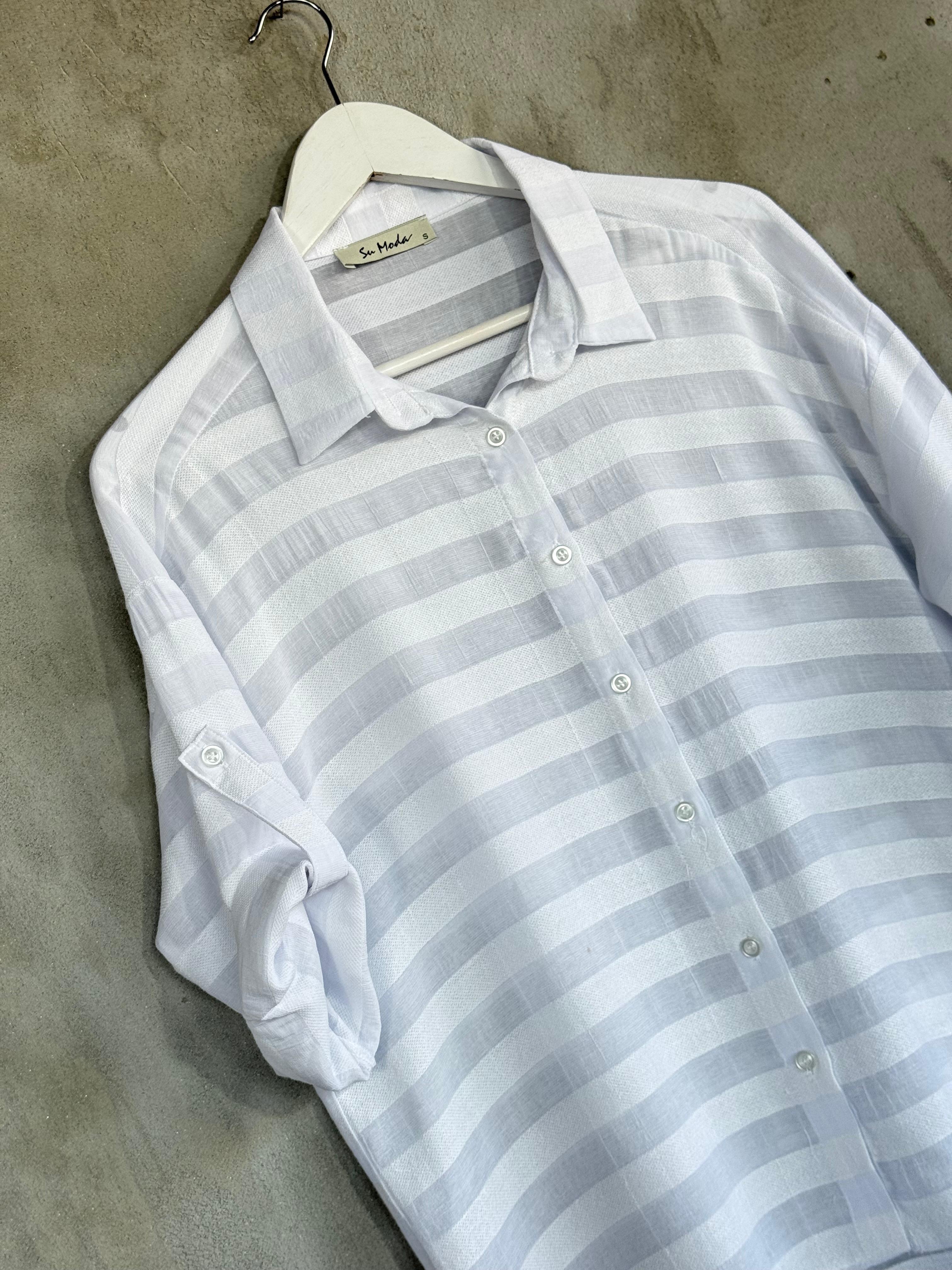 Pamuk Keten Oversize Gömlek (Beyaz)