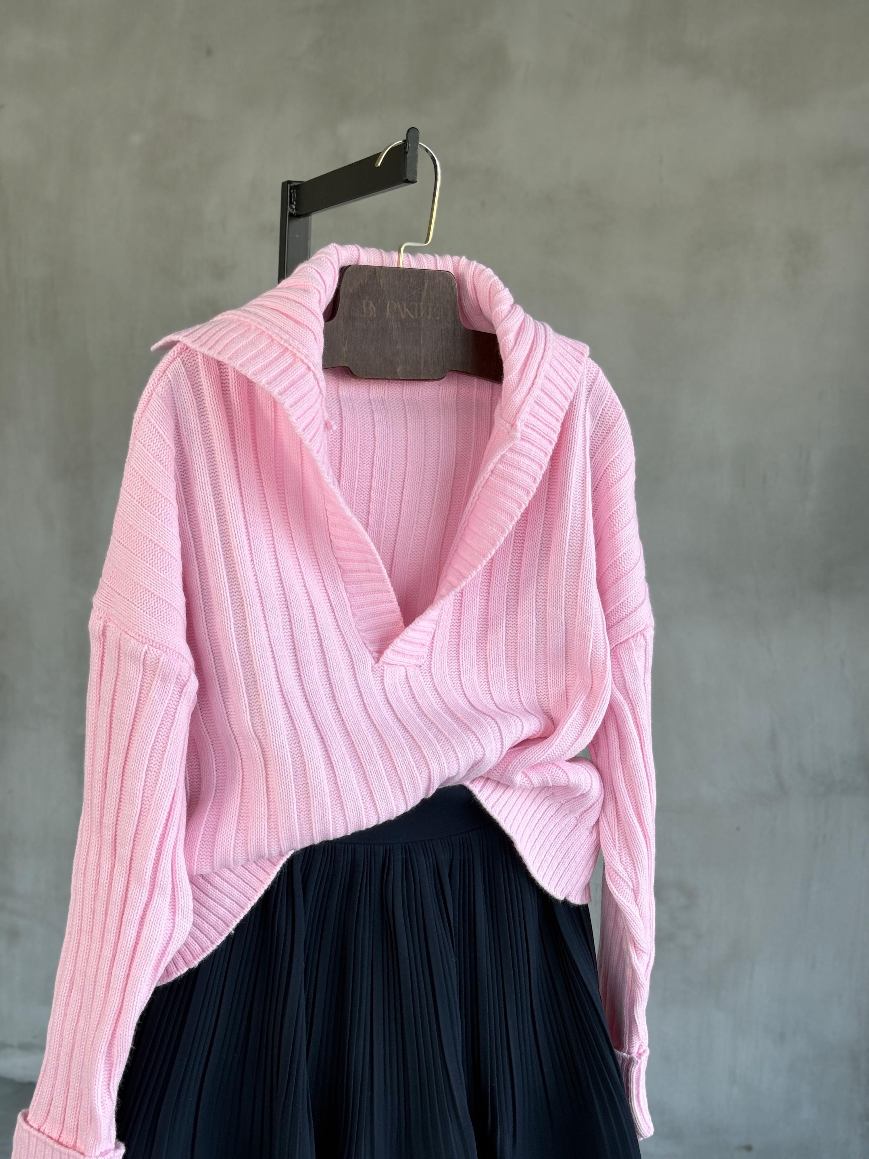 Polo Yaka Şalaş Kazak (Pembe)