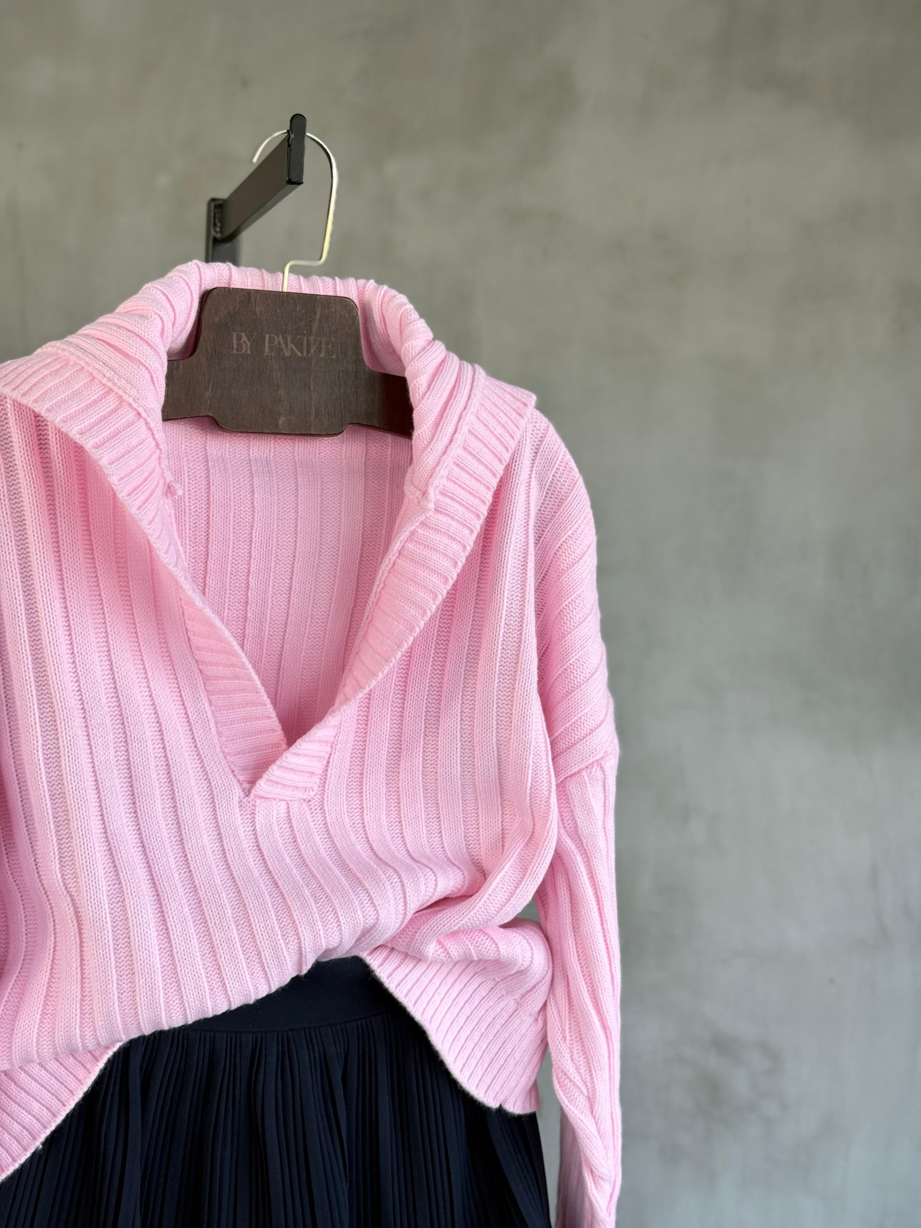 Polo Yaka Şalaş Kazak (Pembe)