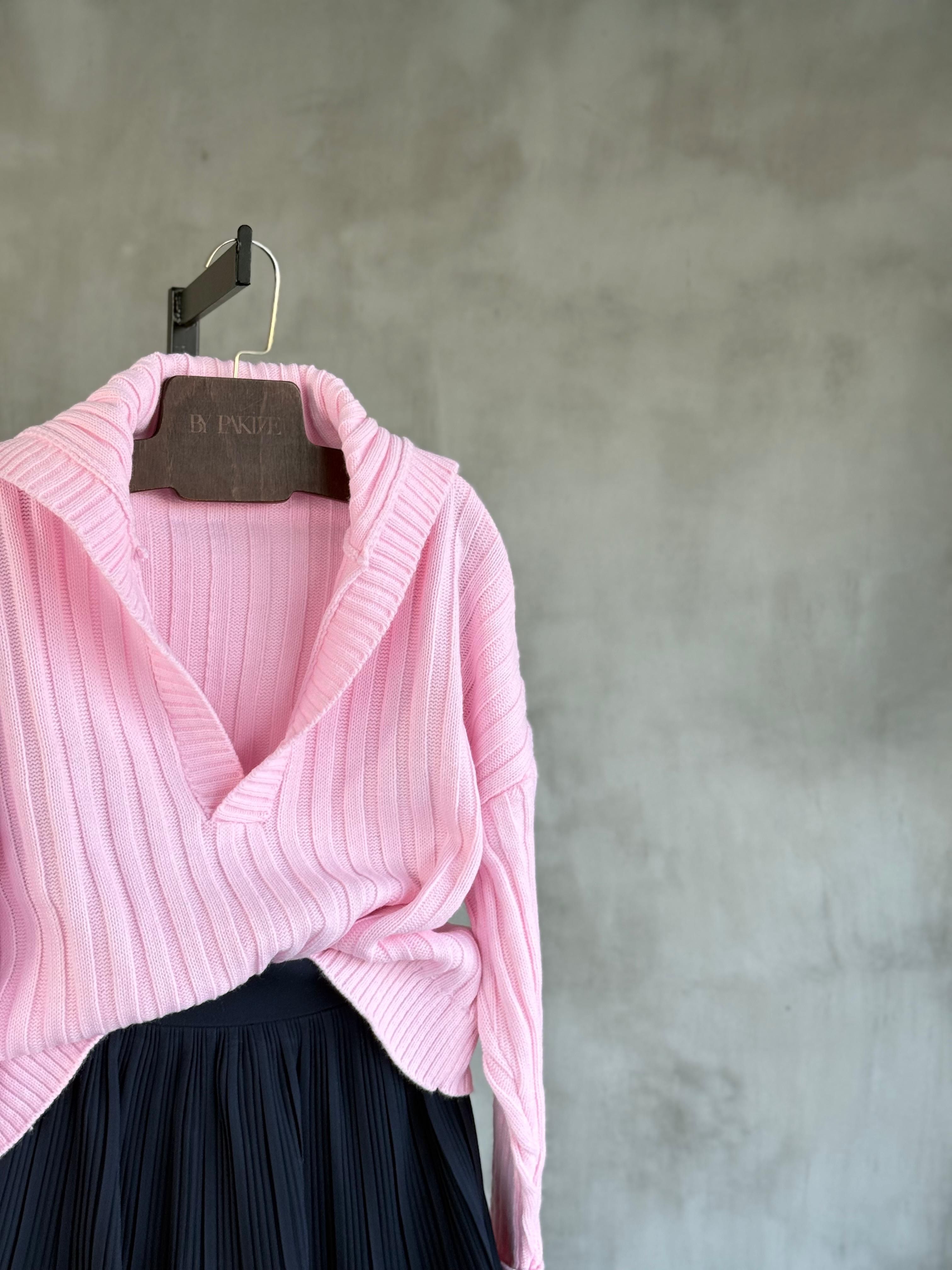 Polo Yaka Şalaş Kazak (Pembe)