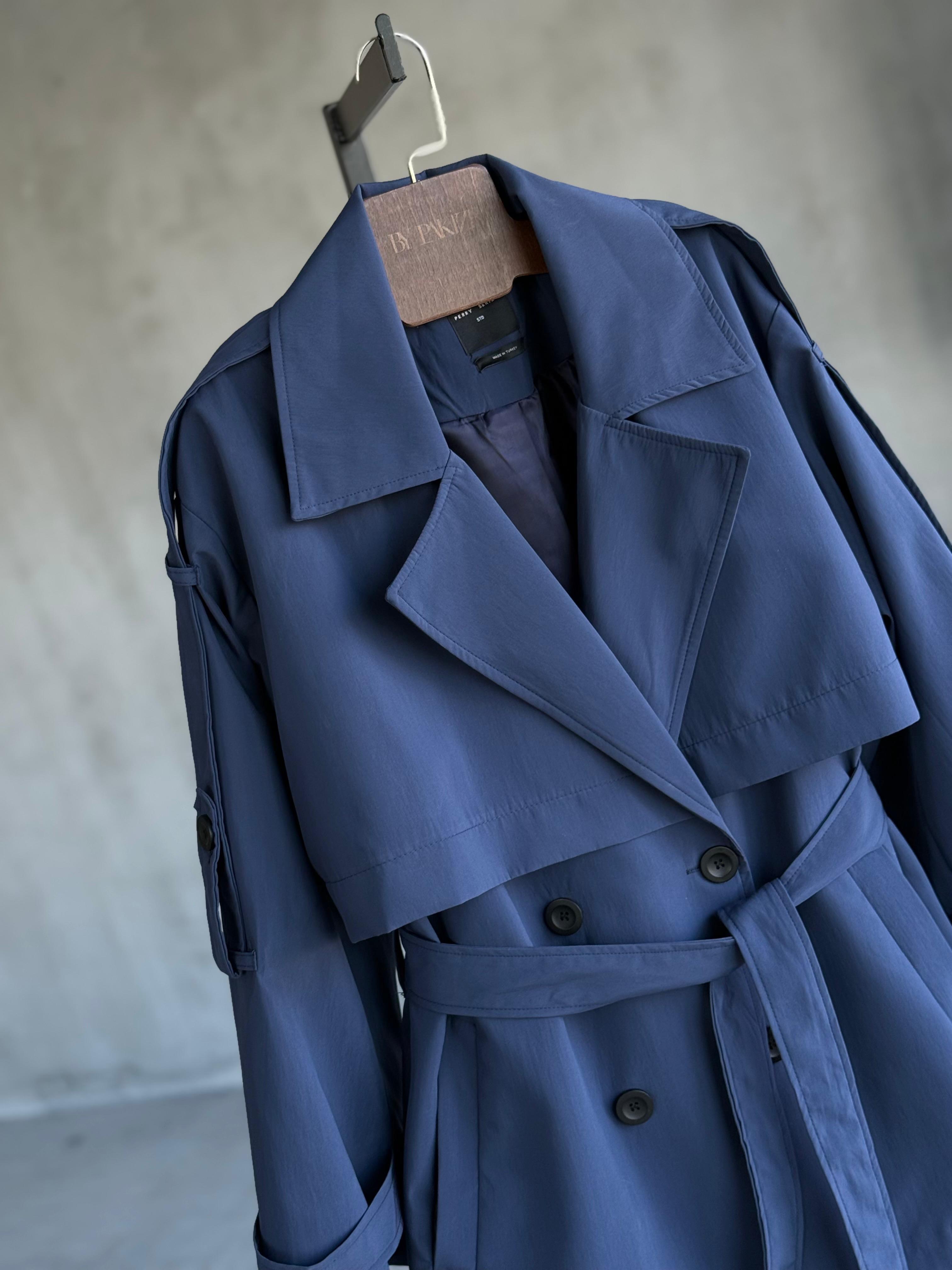 Premium Kalite Apoletli Trençkot (Lacivert)