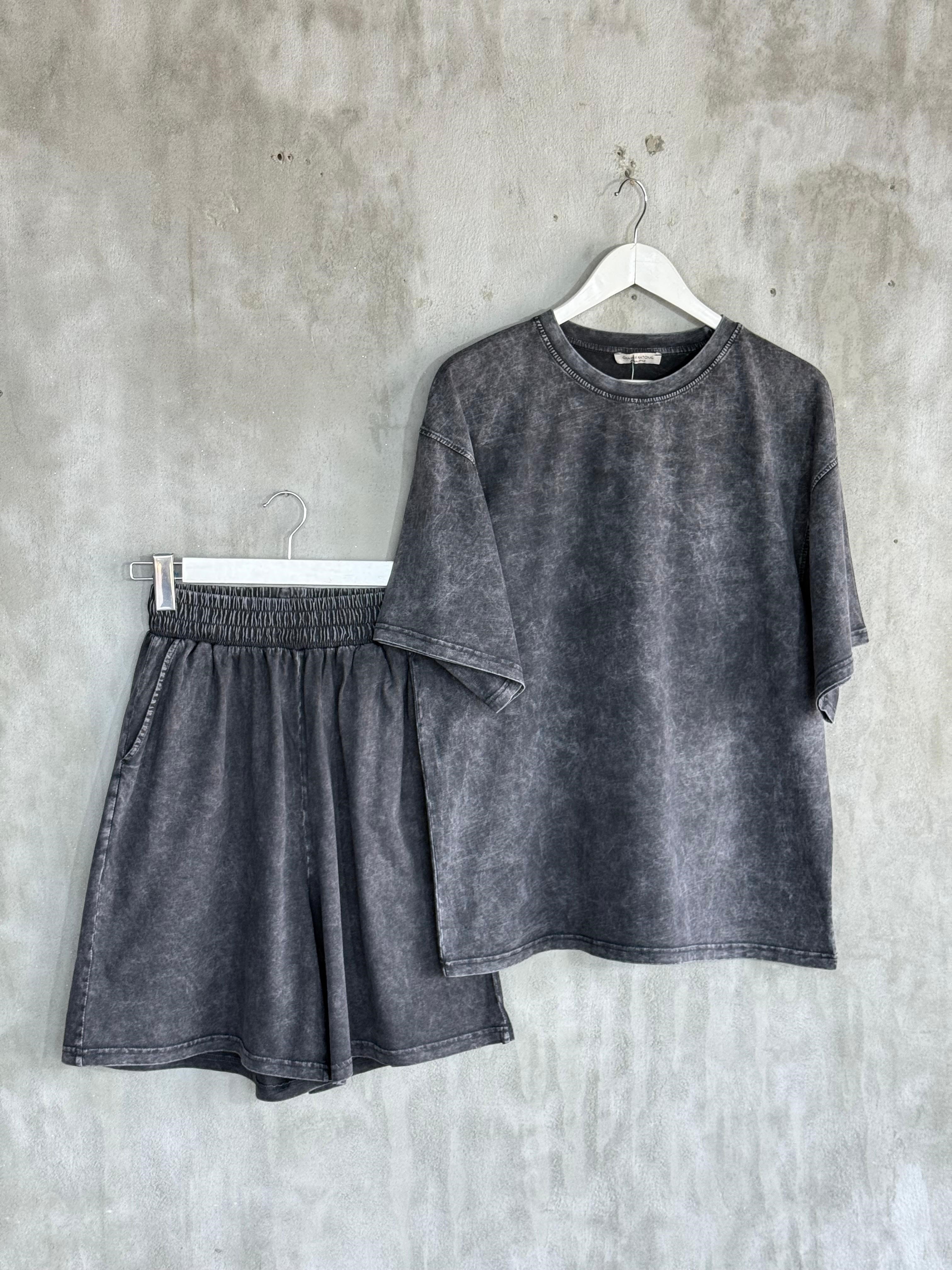 Şehir Boy Şortlu Oversize Taş Yıkamalı Takım (Antrasit)