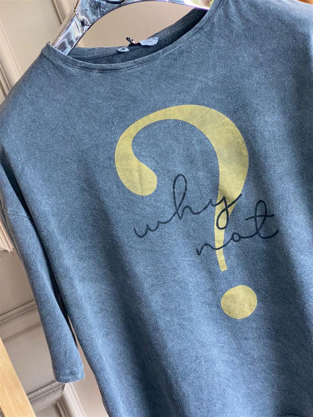 Soru işareti Dirsek Altı Kol Tshirt