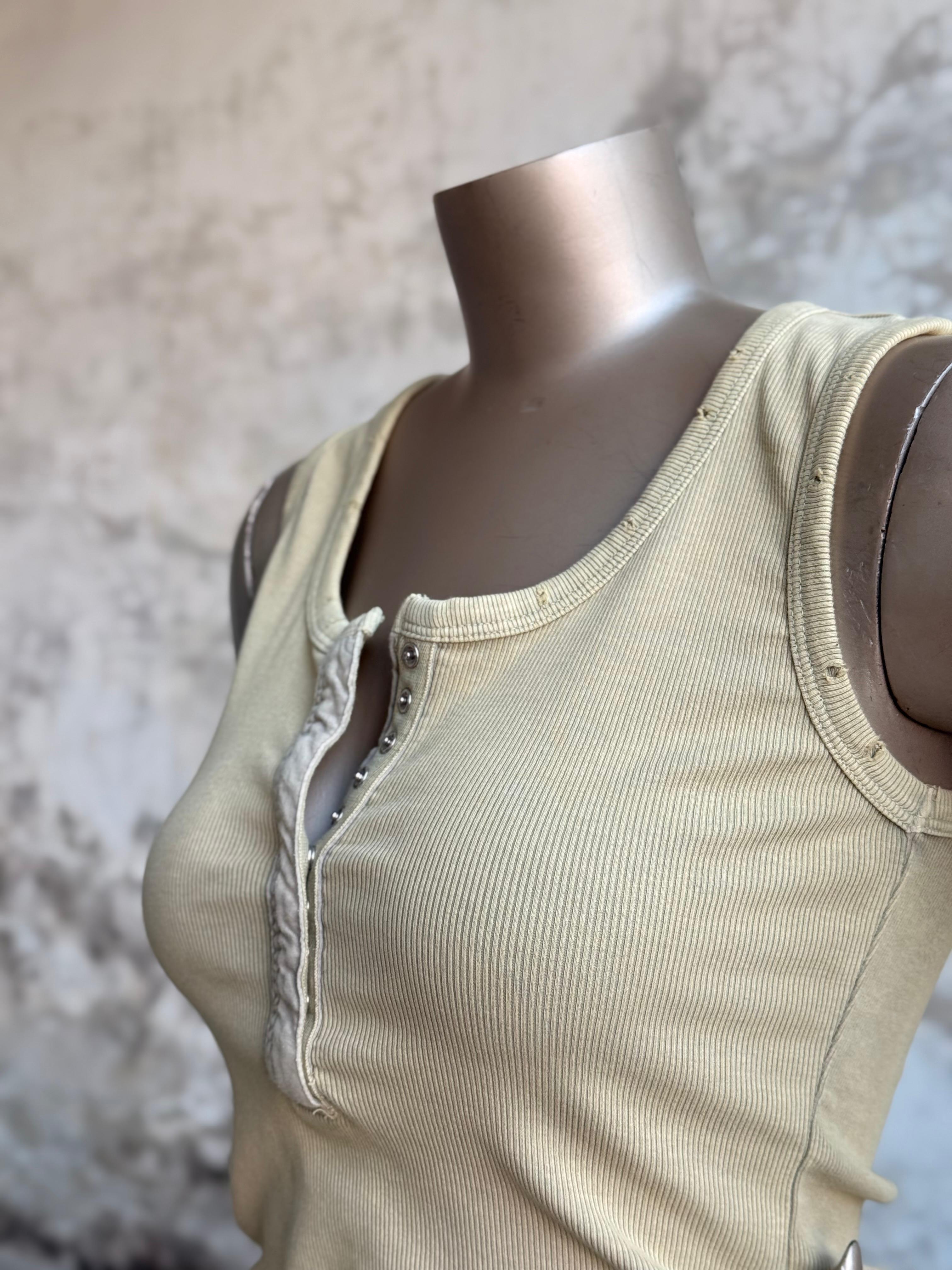 Taş Yıkama Çıtçıtlı Atlet (Haki)