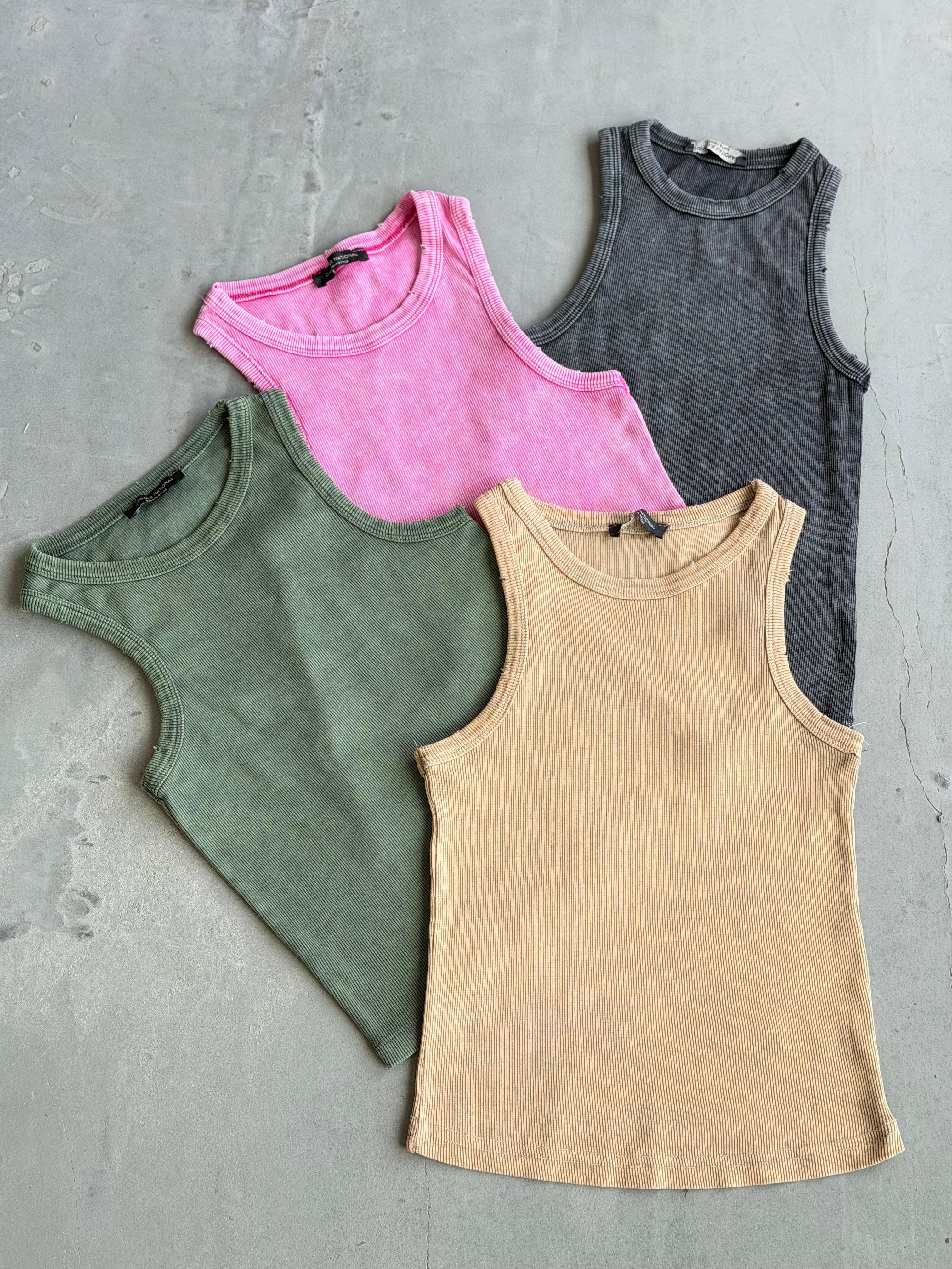 Taş Yıkamalı Halter Yaka Atlet (Antrasit/Pembe/Haki/Camel)