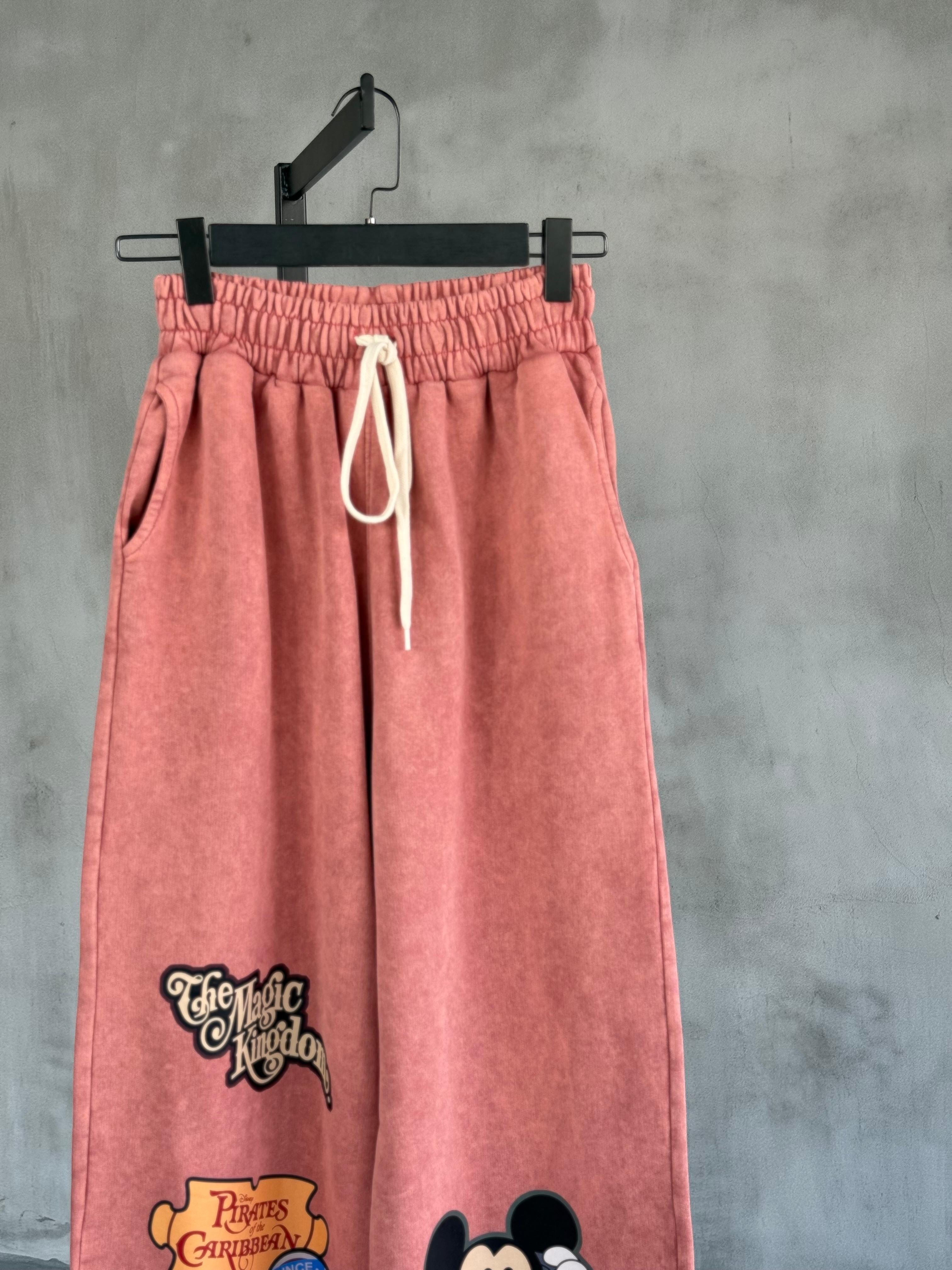 Taş Yıkamalı Mickey Mouse Baskılı Bol Pantolon (Kiremit)