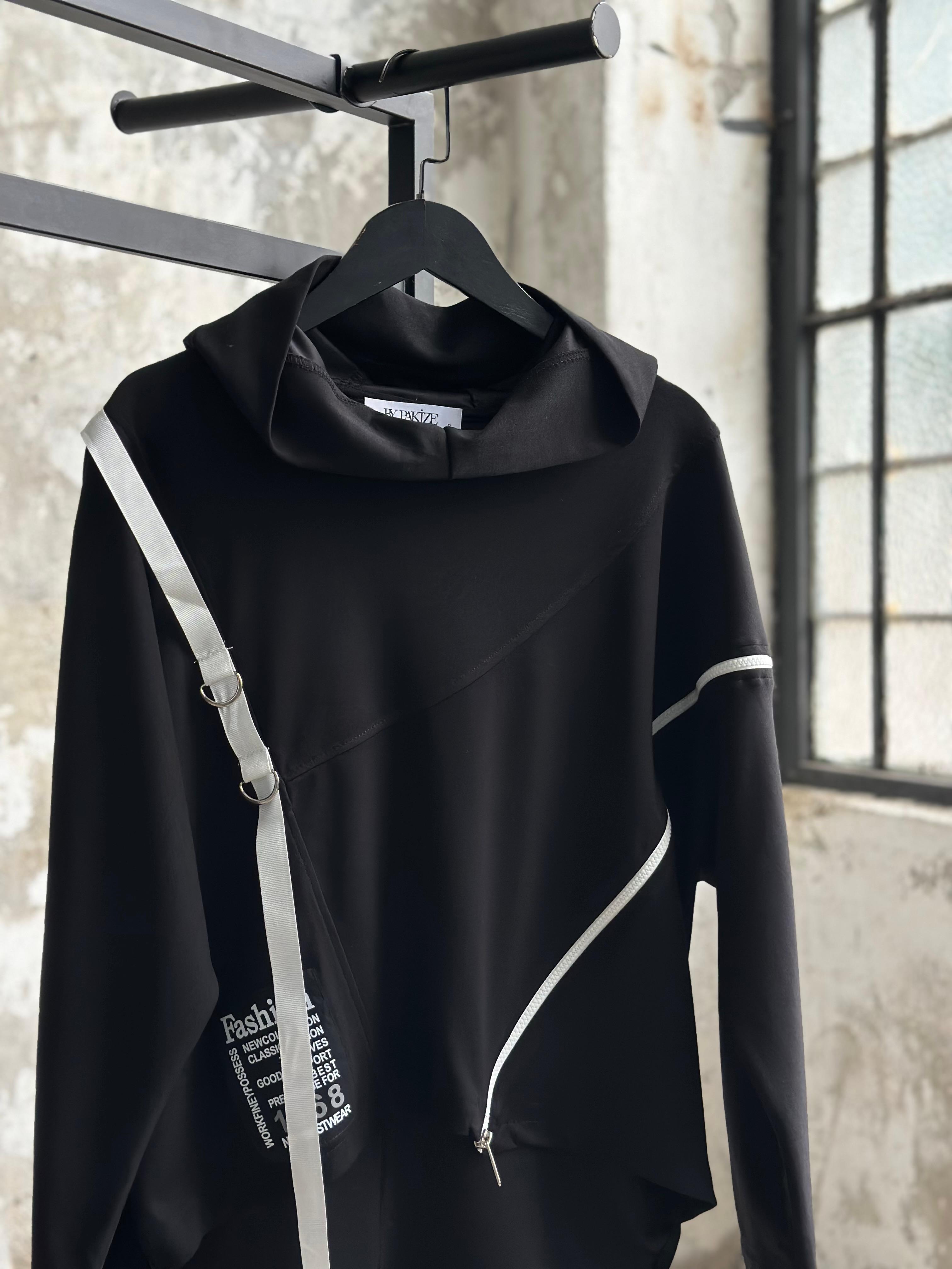 Tasarım Fermuar Detaylı Sweat (Siyah)